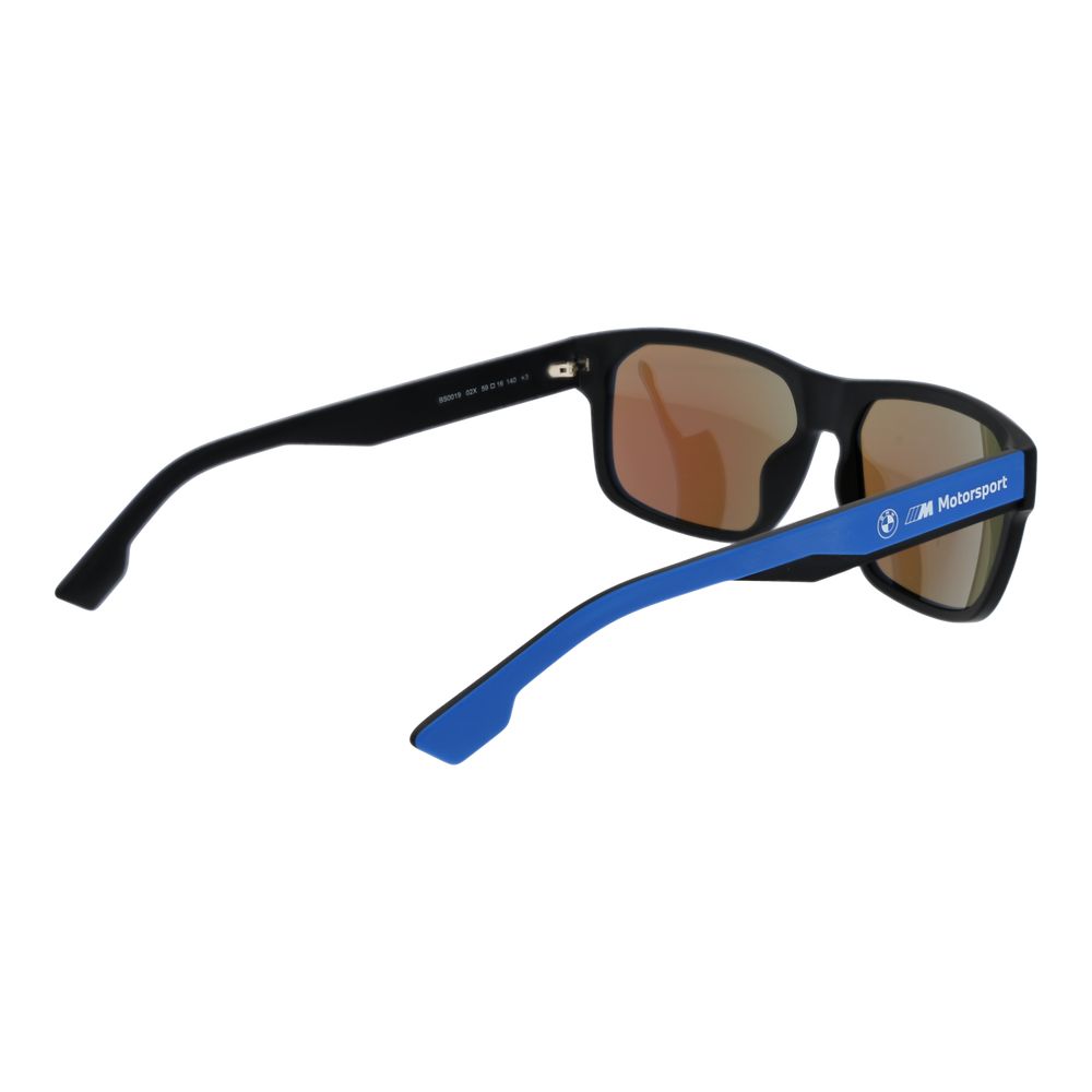 BMW Motorsport Men's Sunglasses – Black Rectangle Frame, Blue Mirrored Lenses
