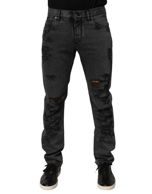 Dolce & Gabbana Black Tattered Skinny Denim Jeans for Men