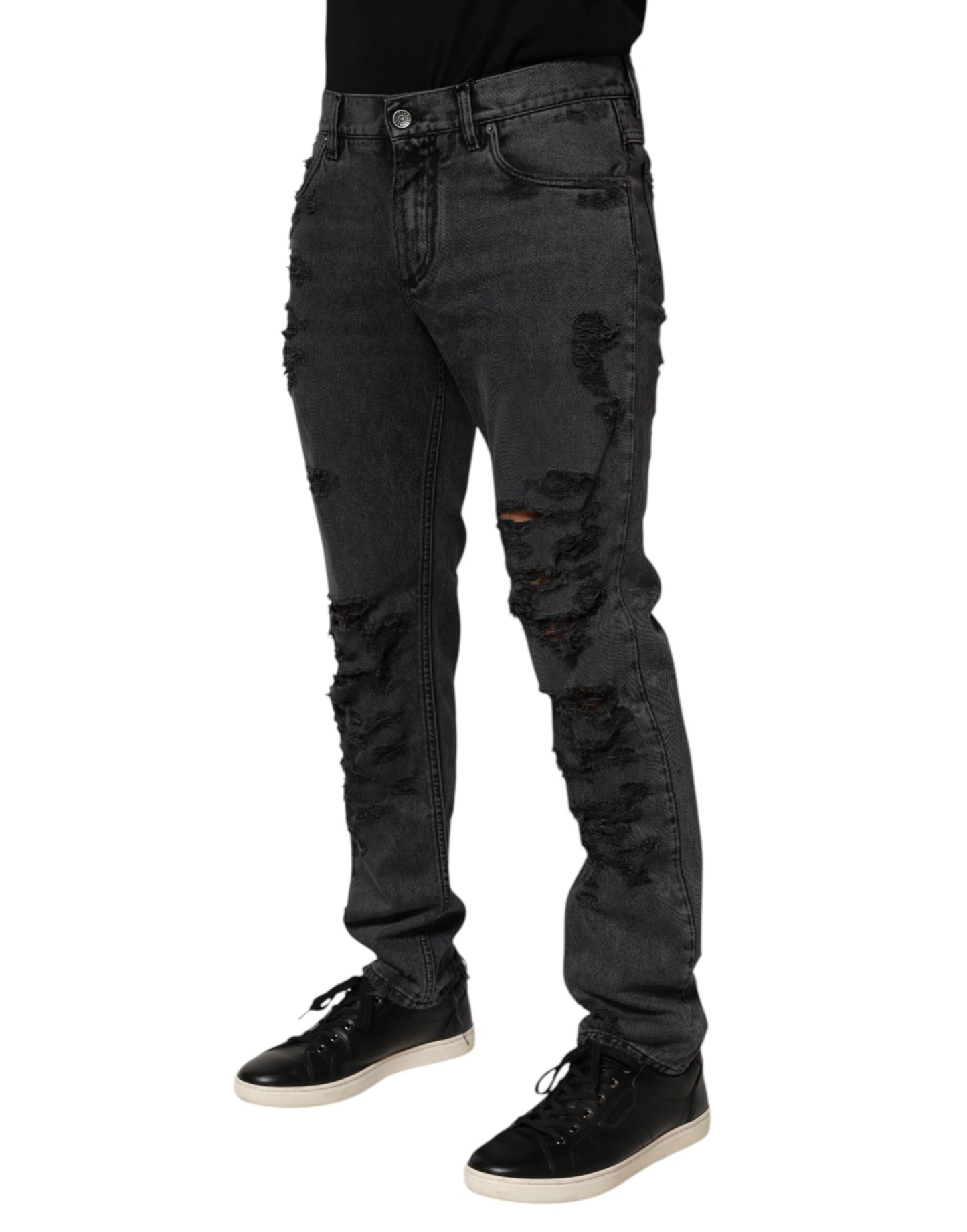 Dolce & Gabbana Black Tattered Skinny Denim Jeans for Men