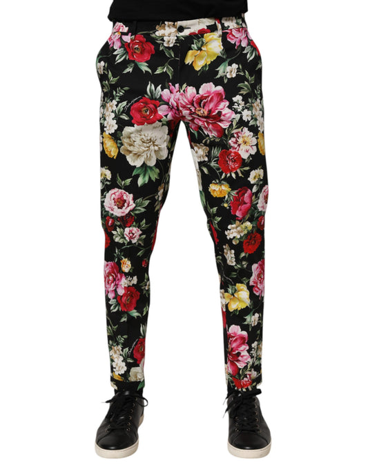 Dolce & Gabbana Black Floral Cotton Dress Trousers