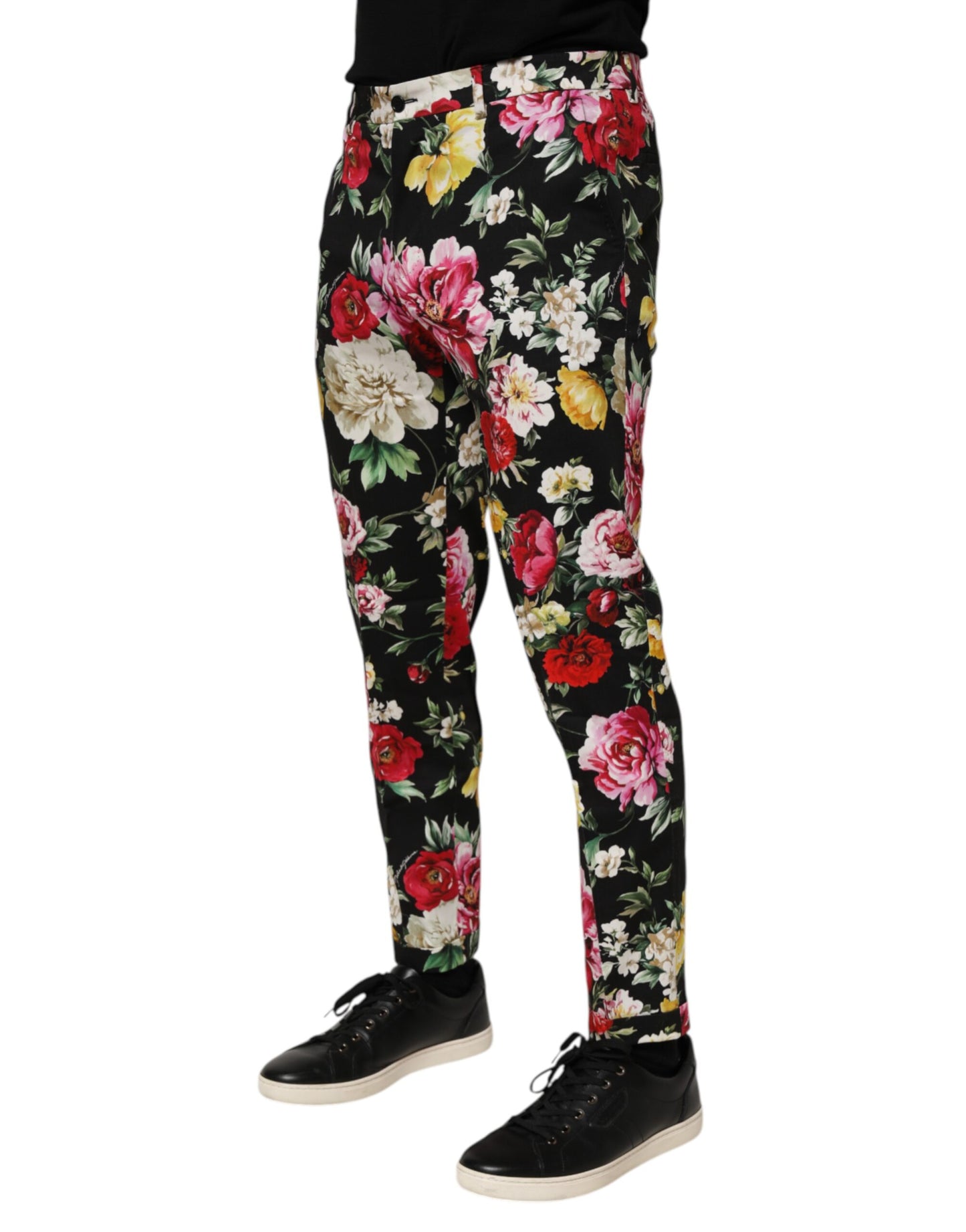 Dolce & Gabbana Black Floral Cotton Dress Trousers