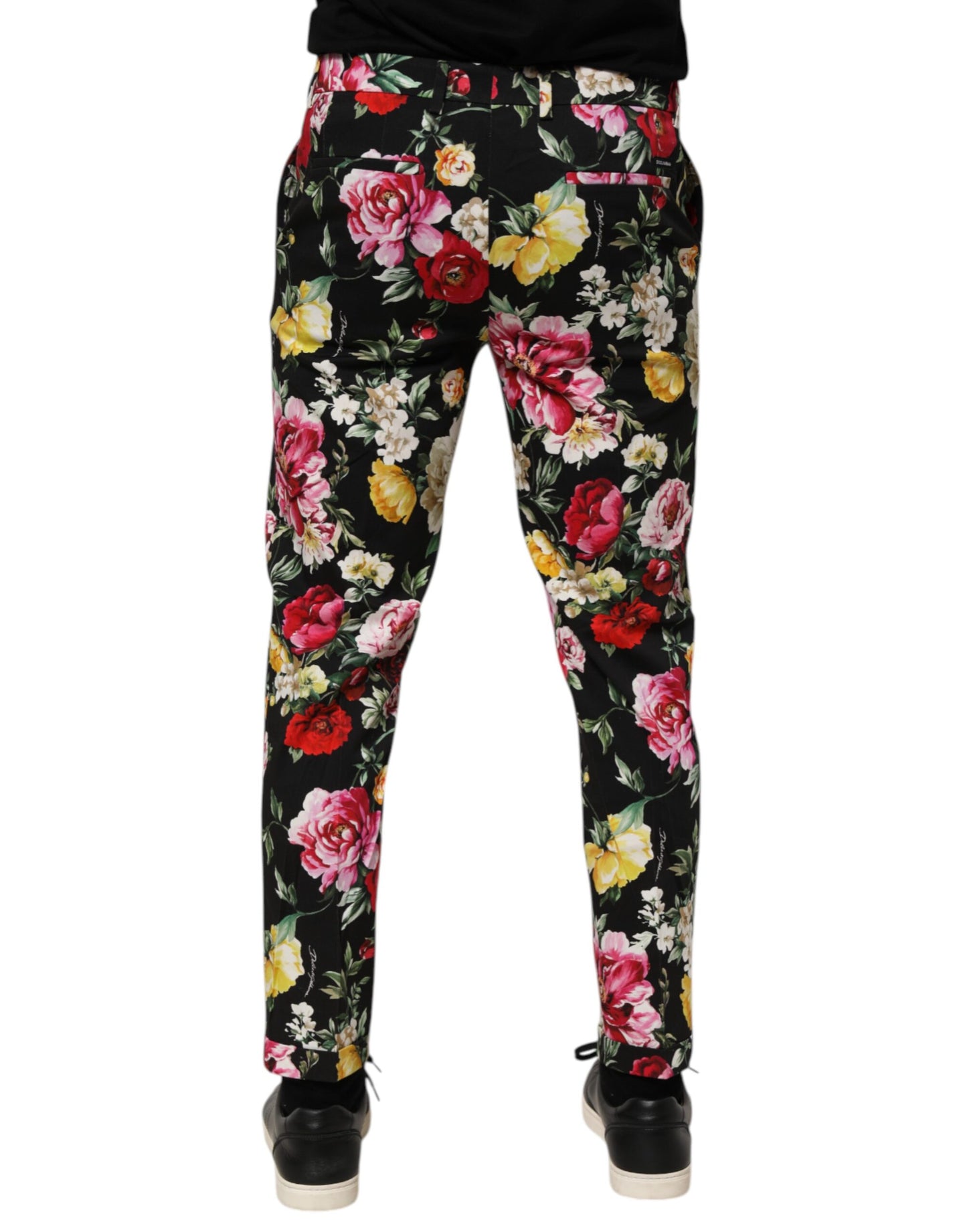 Dolce & Gabbana Black Floral Cotton Dress Trousers