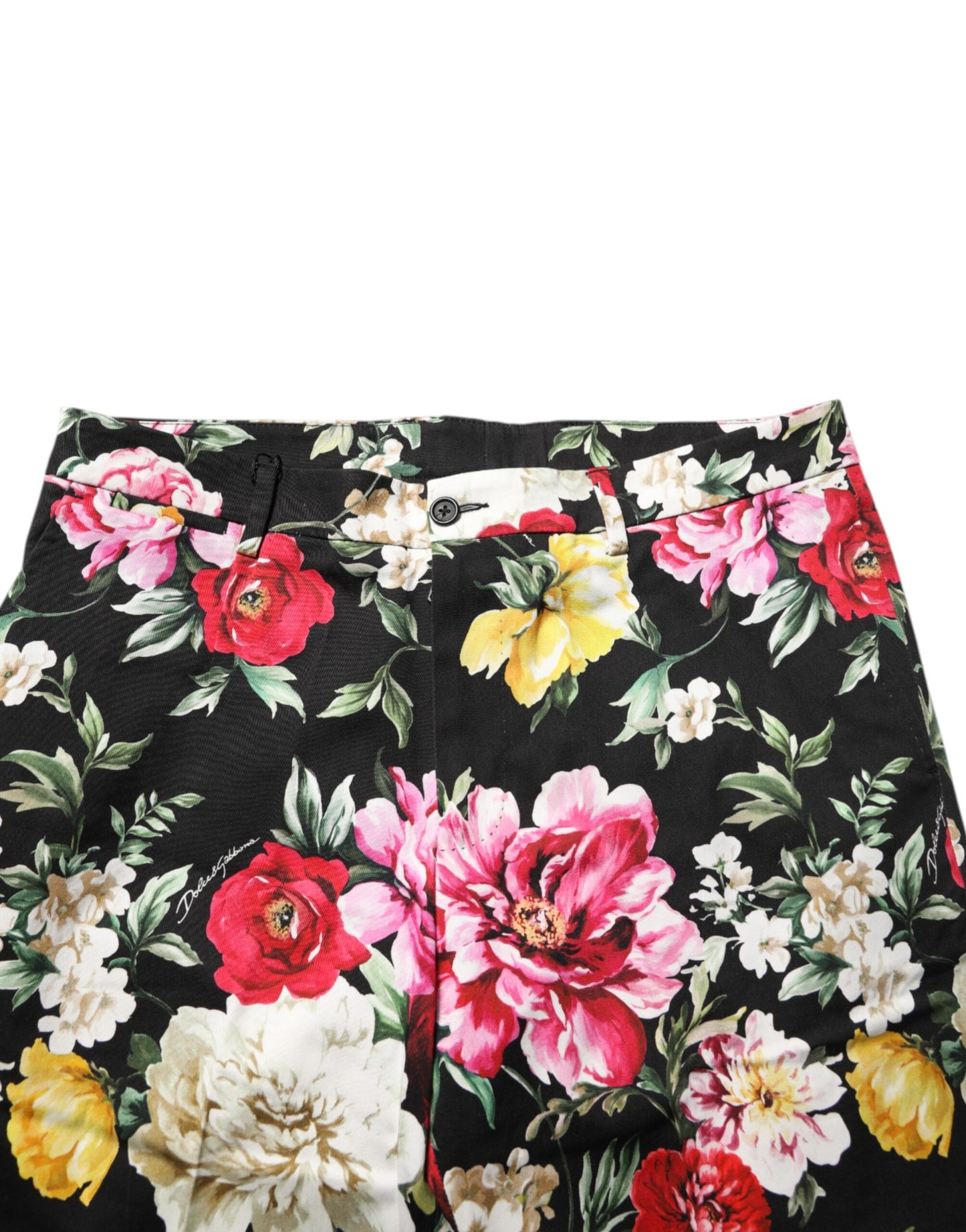 Dolce & Gabbana Black Floral Cotton Dress Trousers
