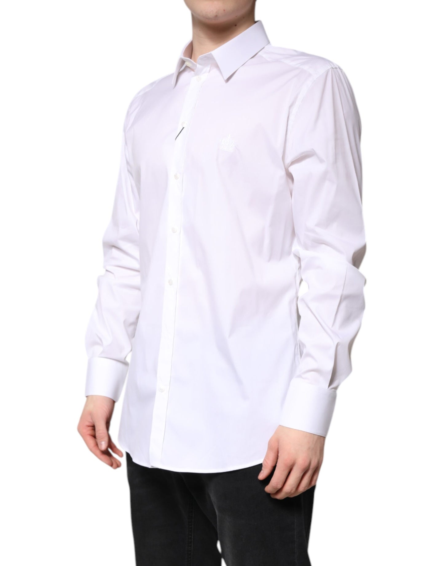 Dolce & Gabbana White Cotton Collared GOLD Formal Dress Shirt