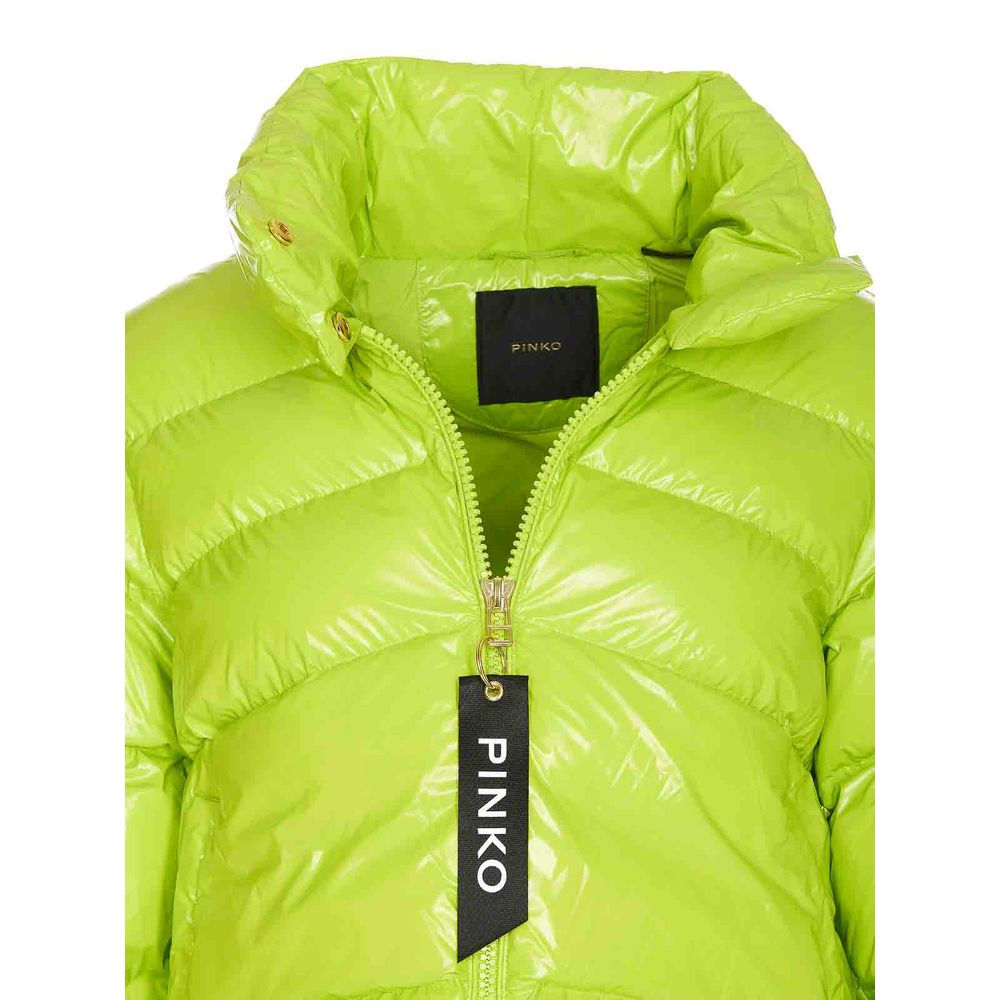 PINKO Shiny Lime Green Padded High Collar Jacket