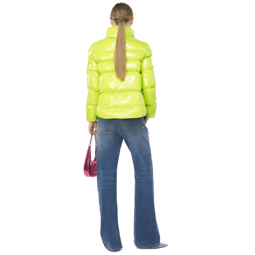 PINKO Shiny Lime Green Padded High Collar Jacket