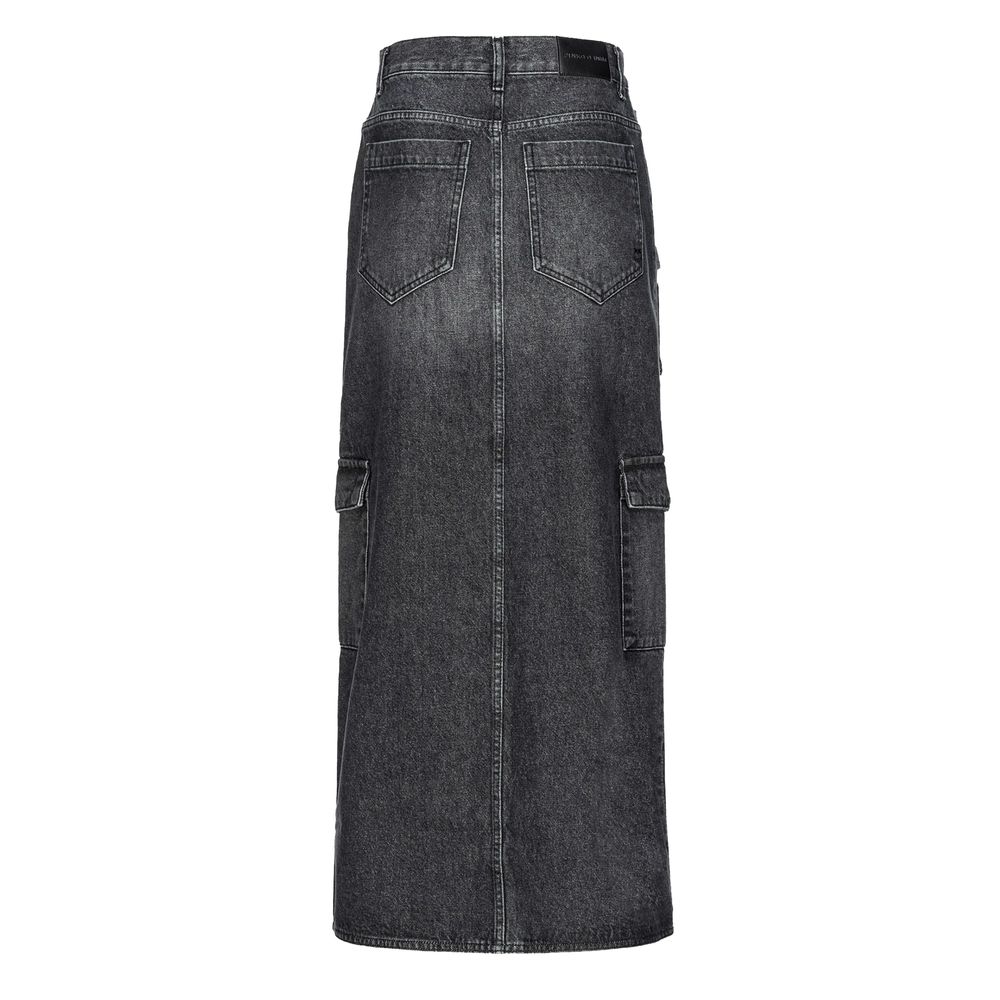 PINKO Black Cotton Maxi Front Slit Denim Skirt