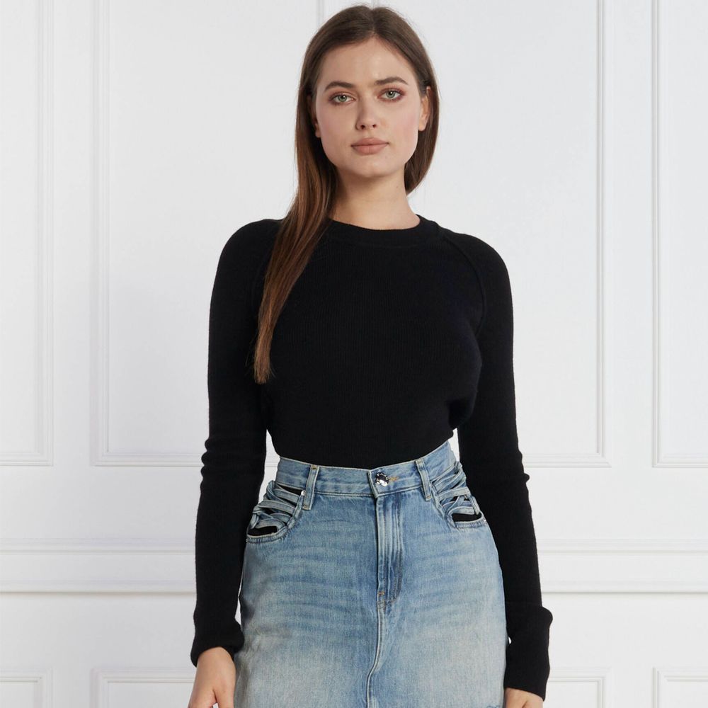 PINKO Black Ramarro Wool Crew Neck Sweater for Women