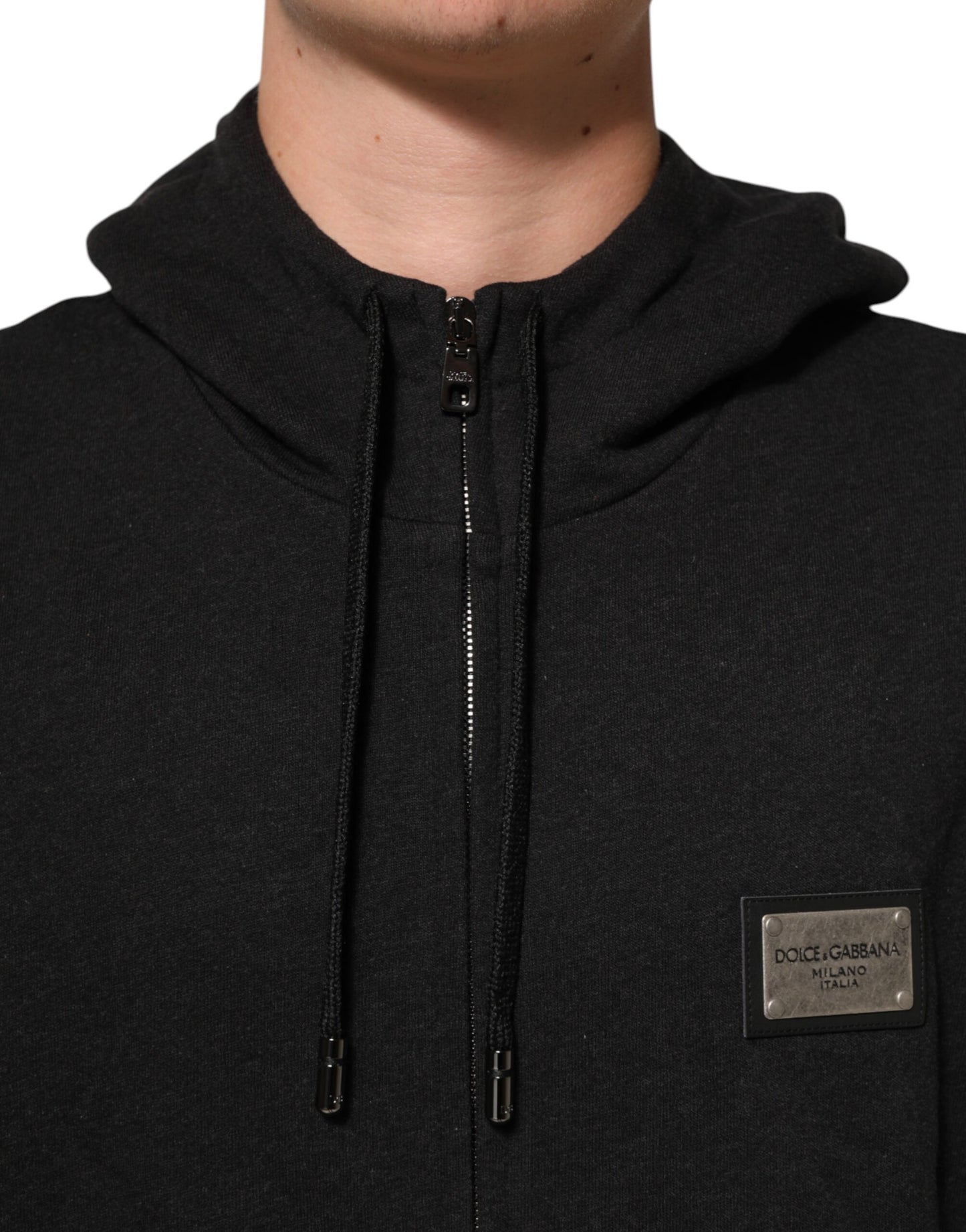 Dolce & Gabbana Black Logo Full-Zip Hooded Sweatshirt