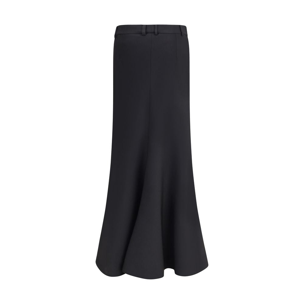 Balenciaga Black Virgin Wool Godet Maxi Skirt