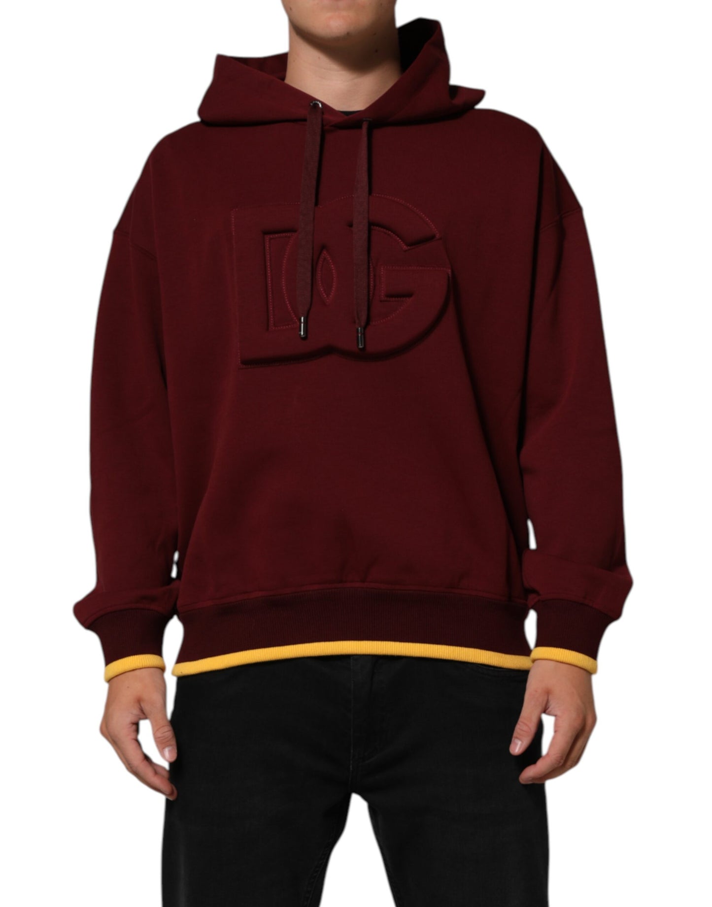 Dolce & Gabbana Maroon Embossed Logo Hooded Sweatshirt
