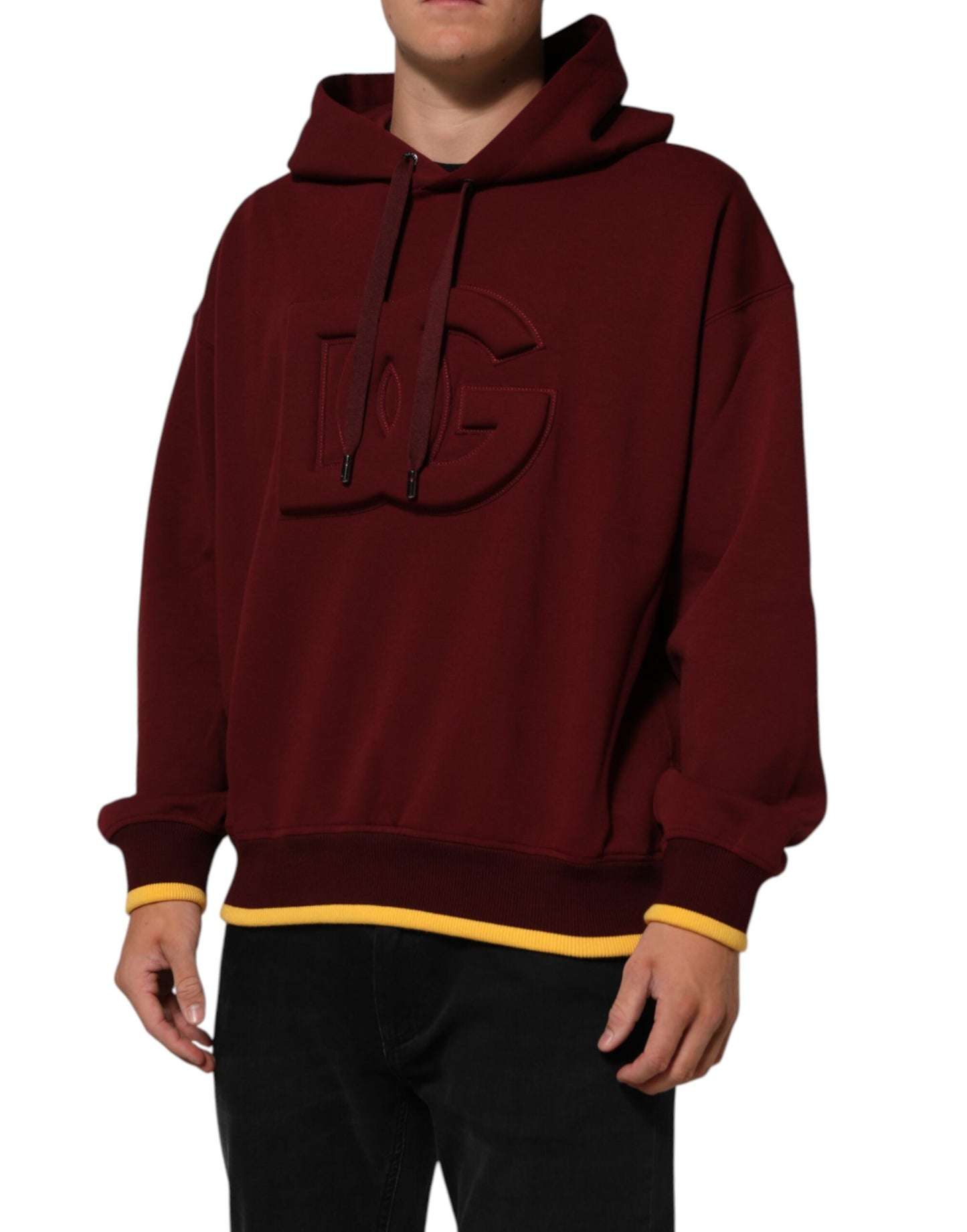 Dolce & Gabbana Maroon Embossed Logo Hooded Sweatshirt