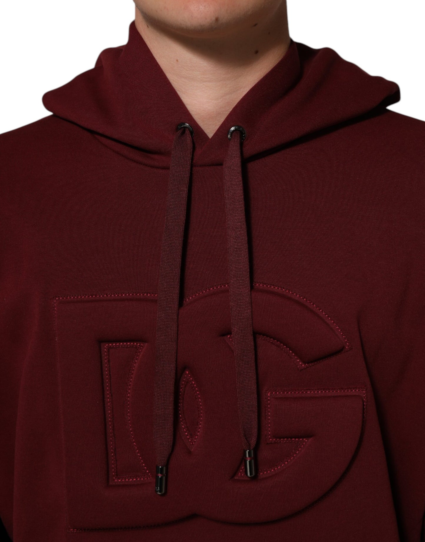 Dolce & Gabbana Maroon Embossed Logo Hooded Sweatshirt