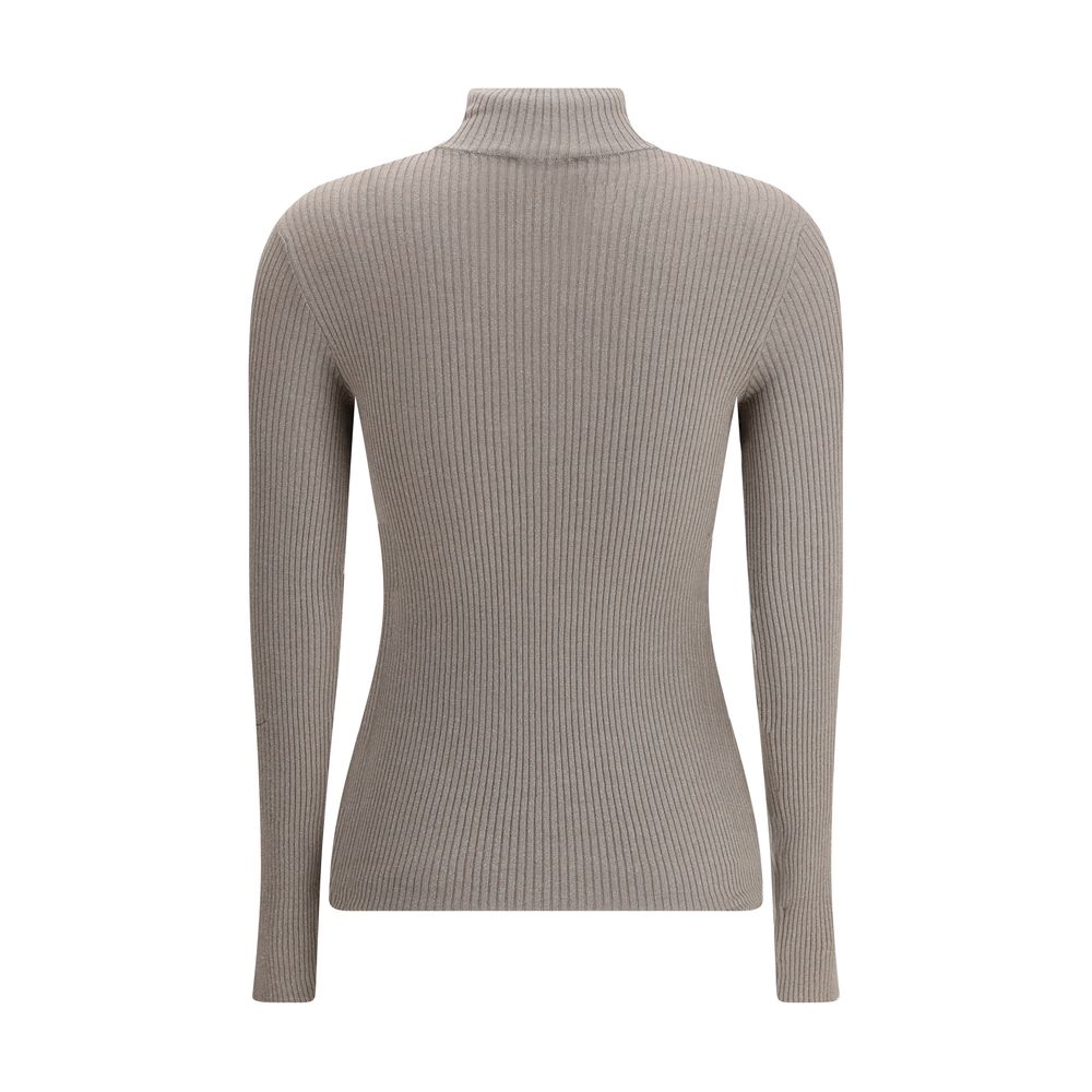Brunello Cucinelli Brown Half Zip High Neck Top for Women