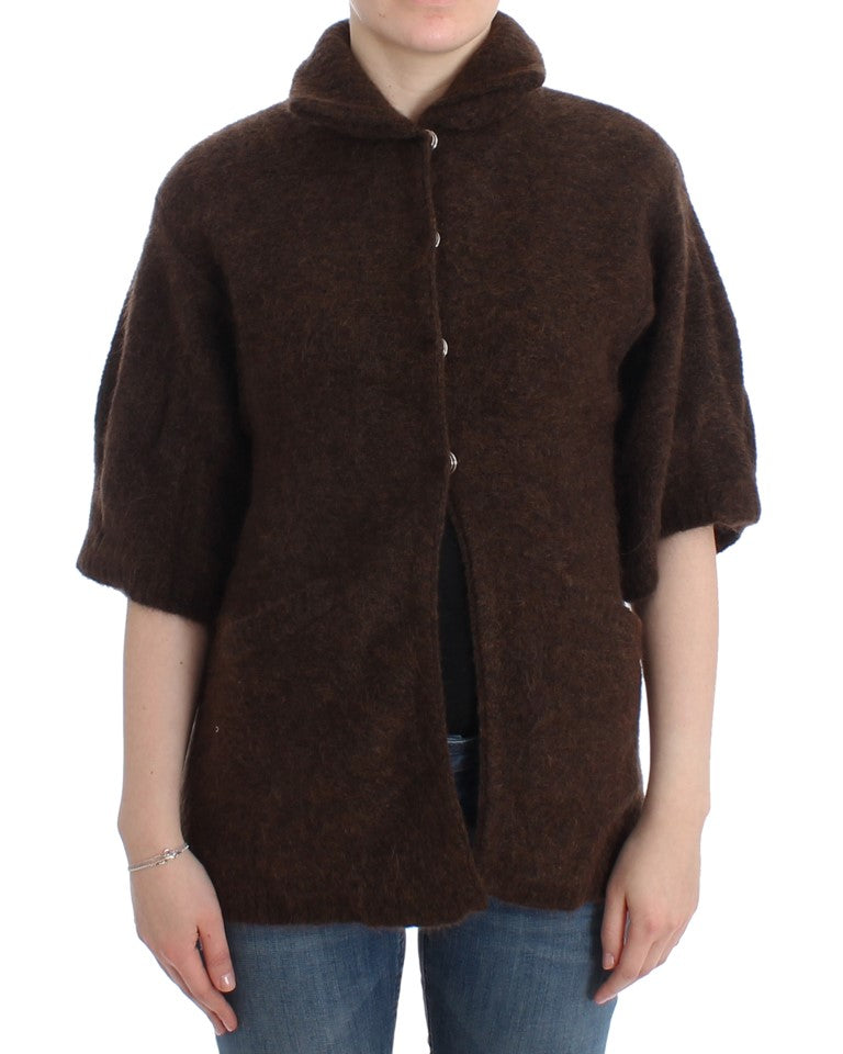 - Elegant Short Sleeved Brown Cardigan