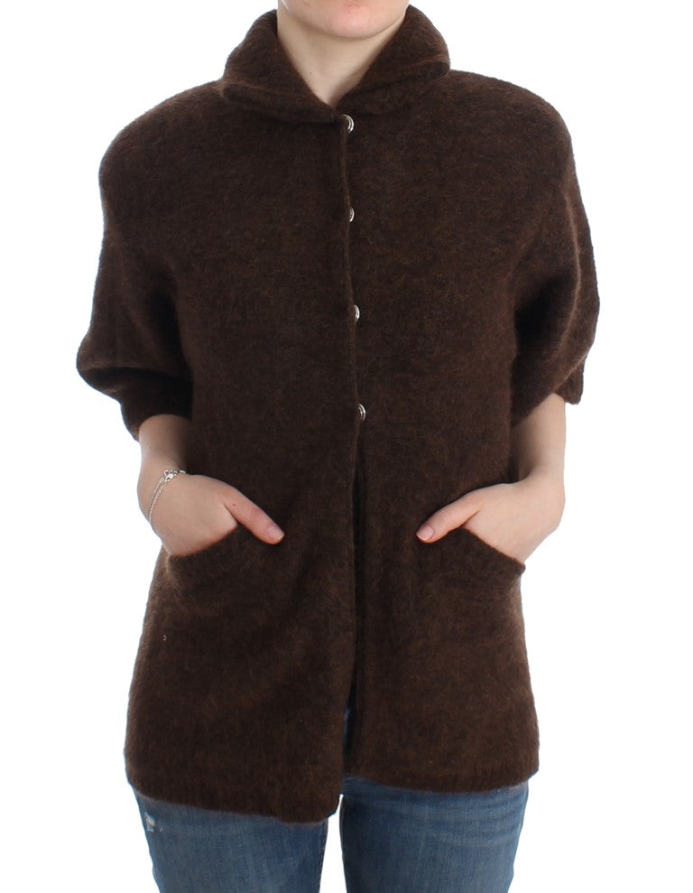 - Elegant Short Sleeved Brown Cardigan