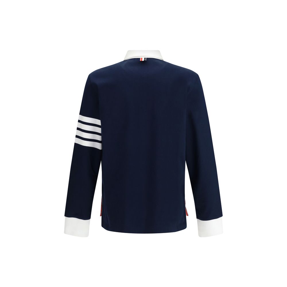 Thom Browne Long-Sleeved Cotton Polo Shirt with White Collar and Cuffs
