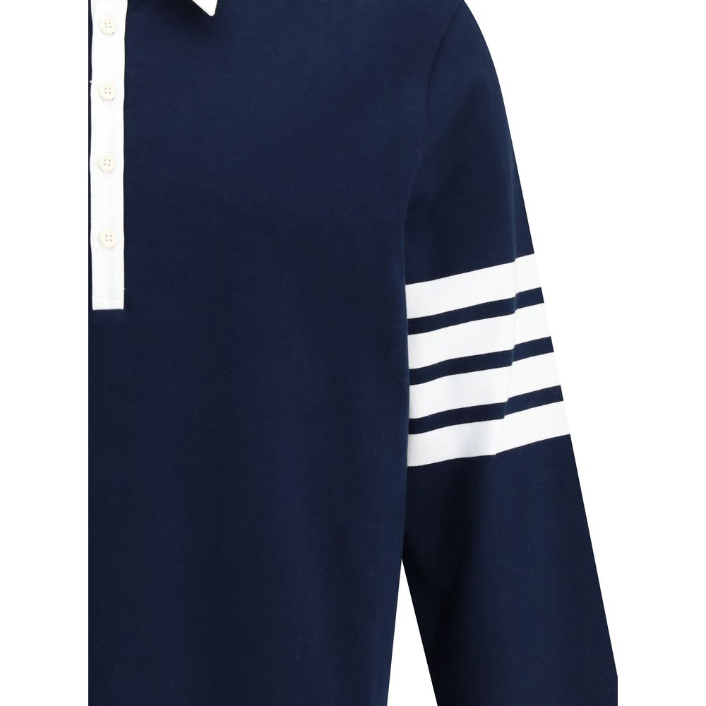 Thom Browne Long-Sleeved Cotton Polo Shirt with White Collar and Cuffs