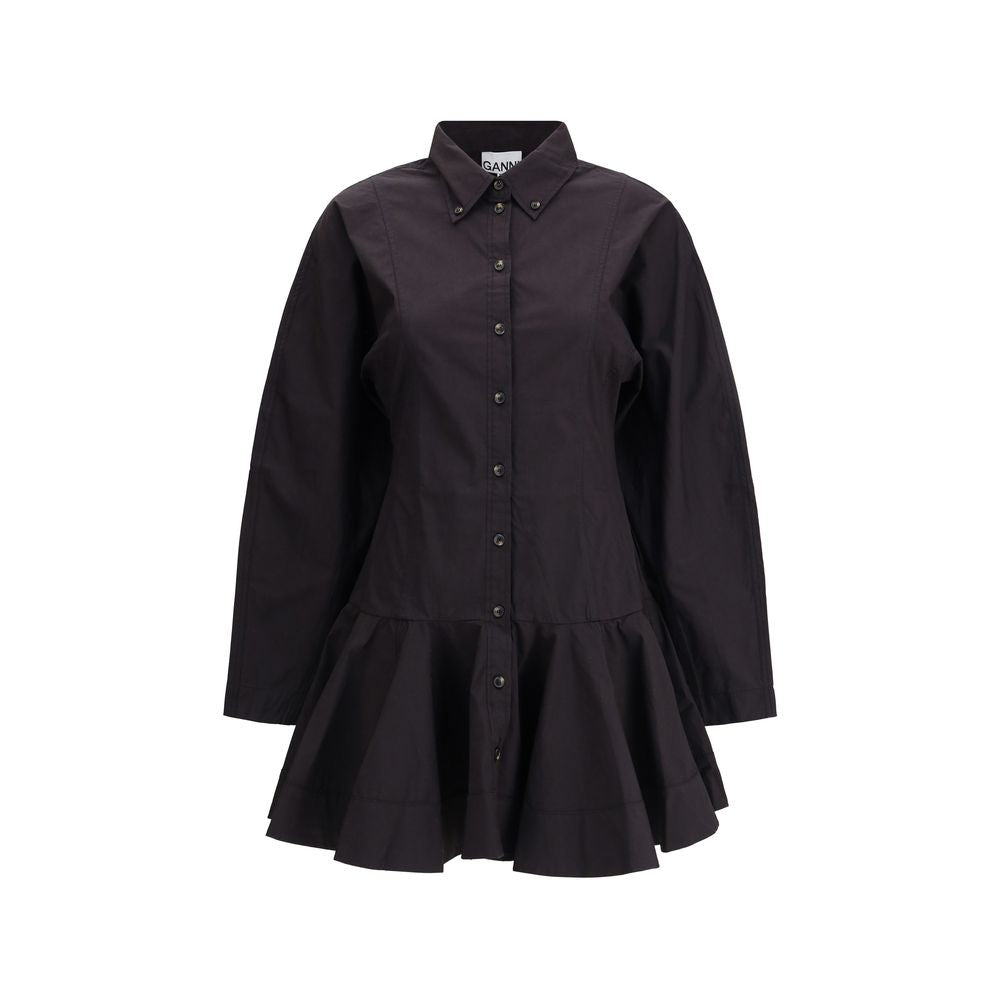 Ganni Black Mini Shirt Chemisier Dress