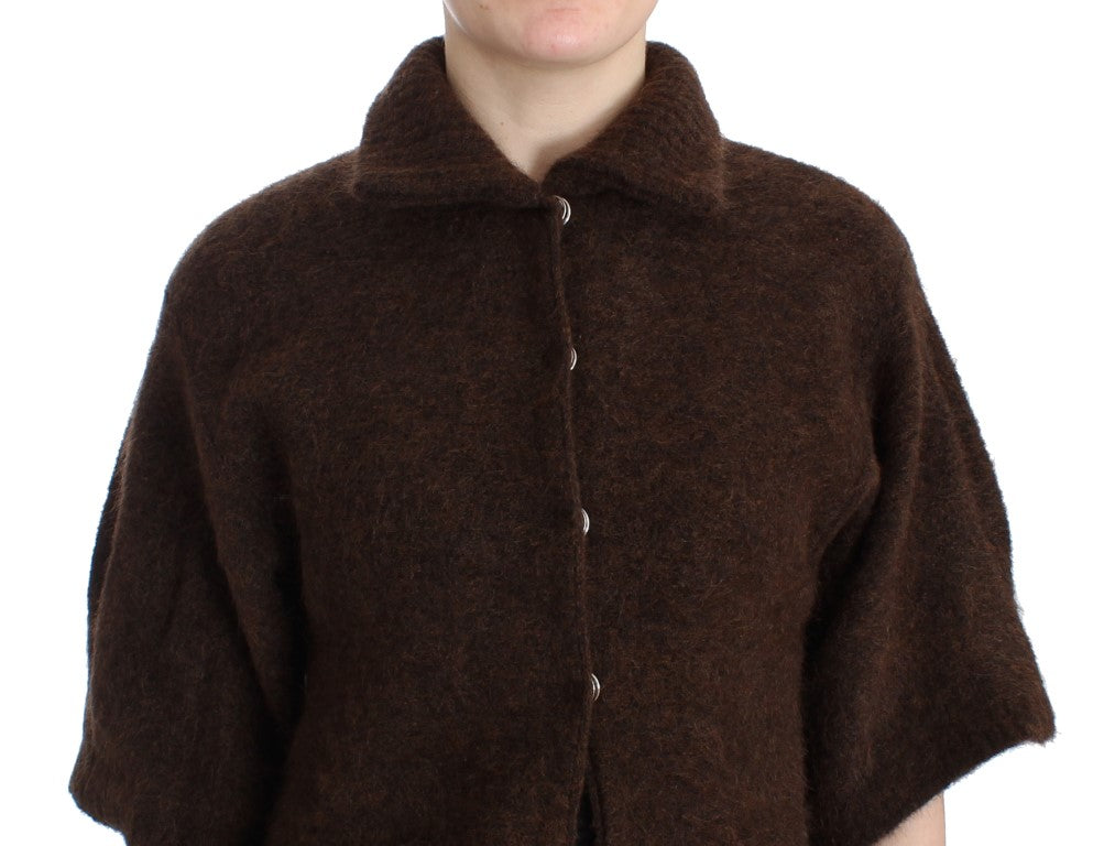 - Elegant Short Sleeved Brown Cardigan