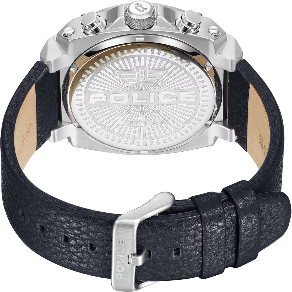 Police Blue Leather Watch – Multicoloured Dial & Grey Stainless Steel, 45.4mm