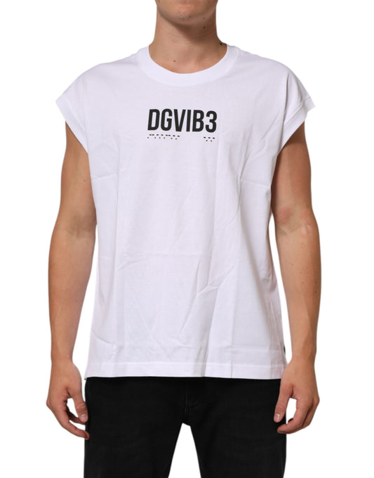 Dolce & Gabbana White Sleeveless Printed Tank T-shirt