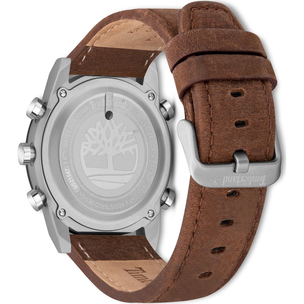 Timberland Brown Leather Quartz Watch with Digital Multifunction Display