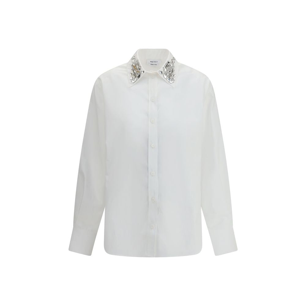 Alexander McQueen White Shirt with Silver Jewelled Collar