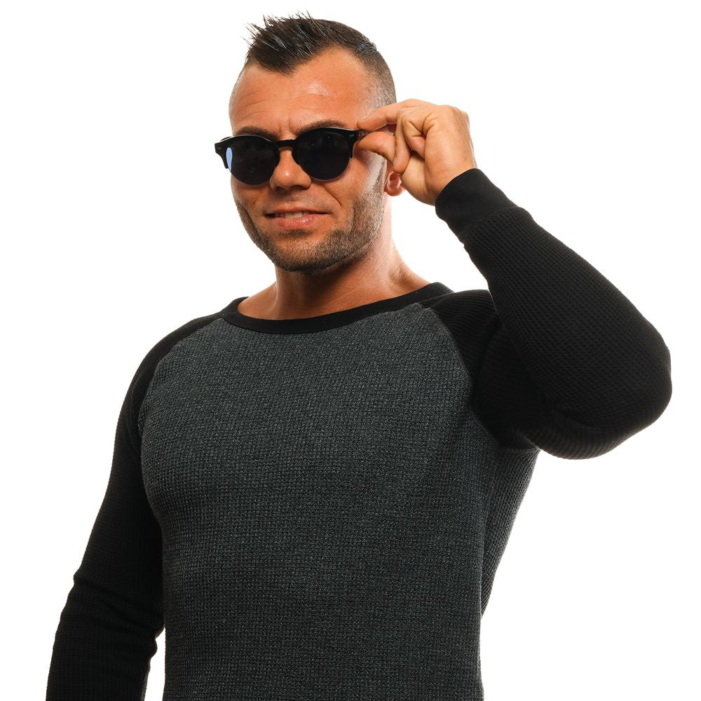 Ermenegildo Zegna Men’s Sunglasses – Black Round Frame, Blue Lenses
