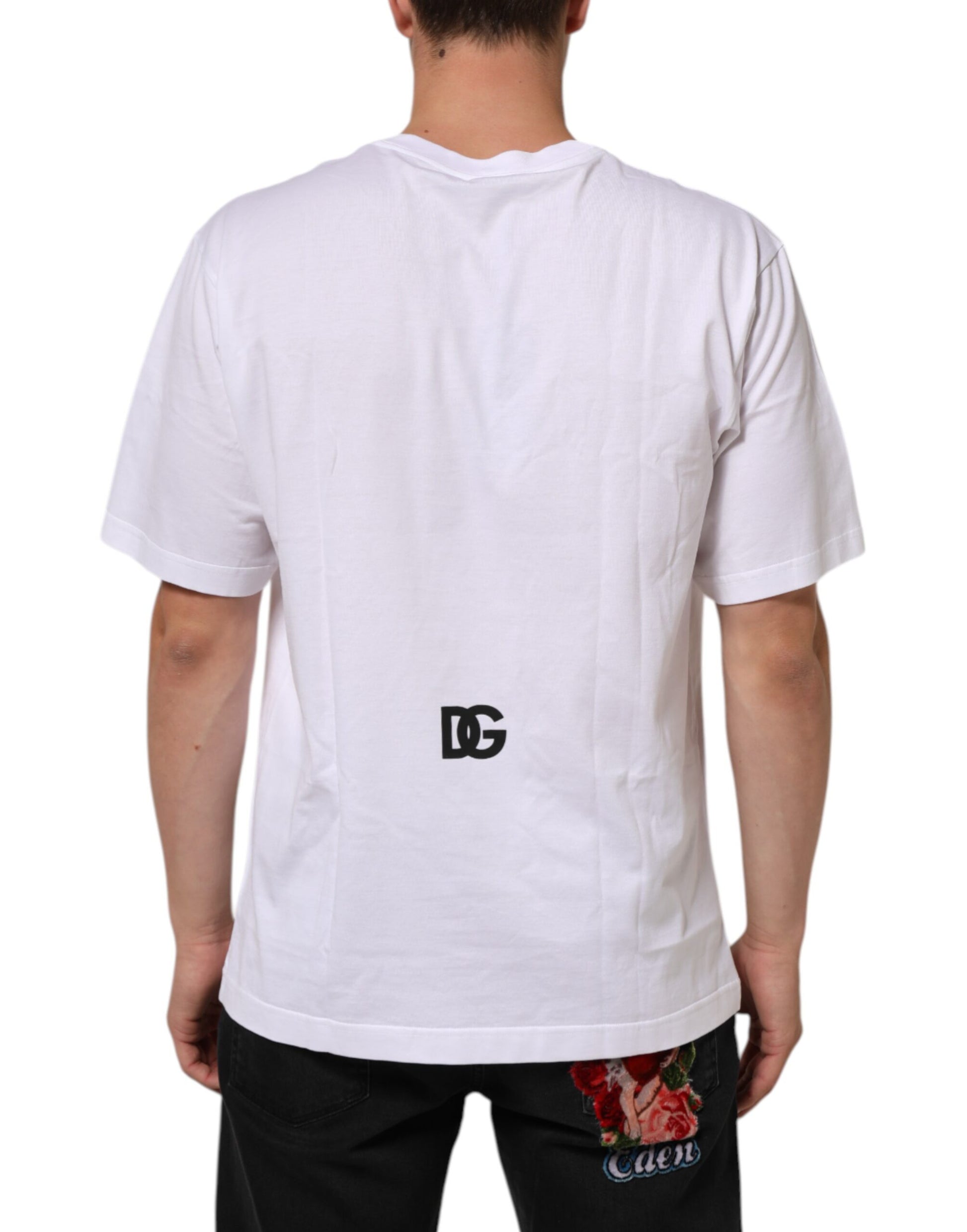Dolce & Gabbana White Logo Print Cotton Crew Neck T-shirt