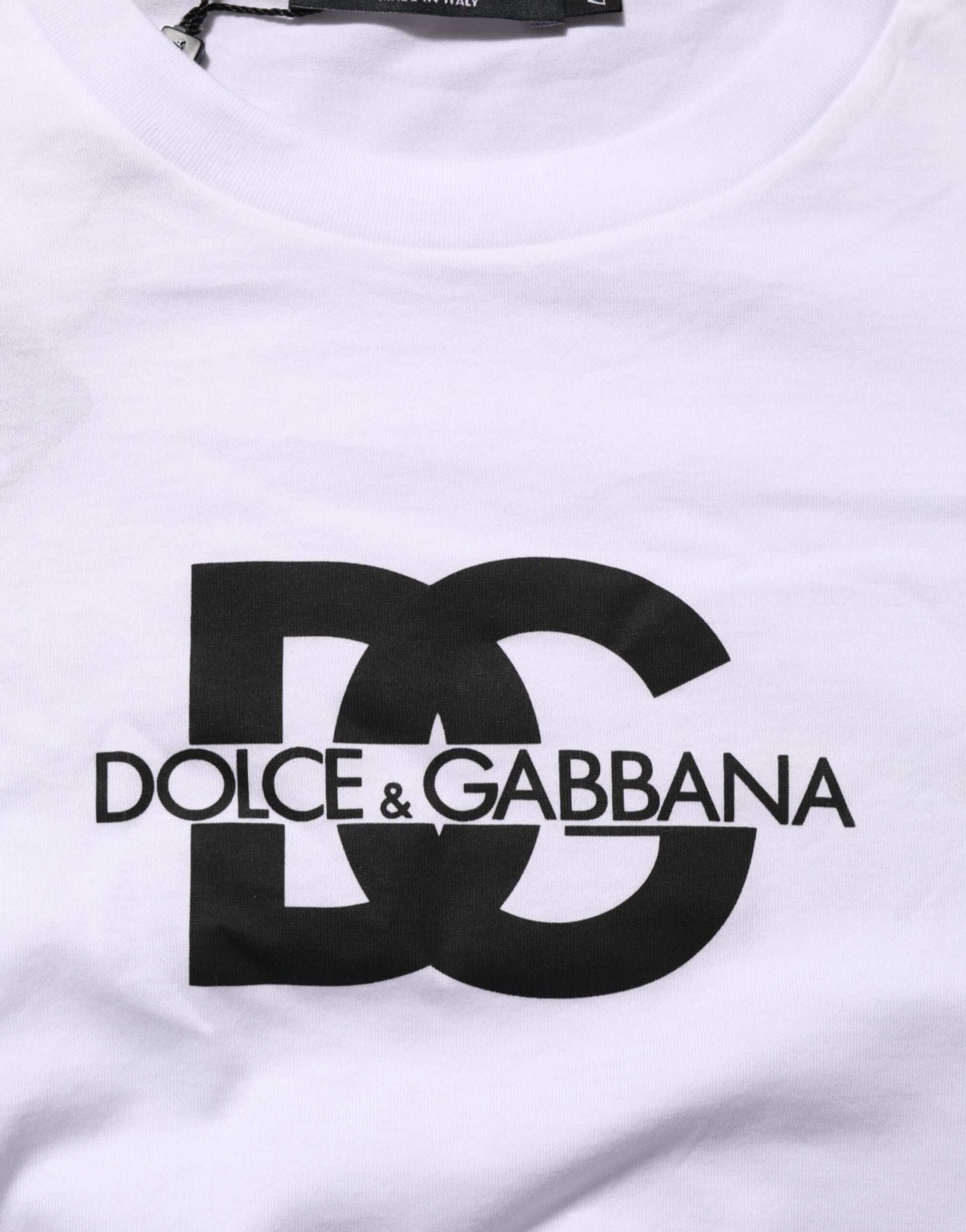 Dolce & Gabbana White Logo Print Cotton Crew Neck T-shirt