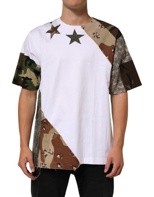 Dolce & Gabbana White Camouflage Patchwork Men Cotton T-shirt