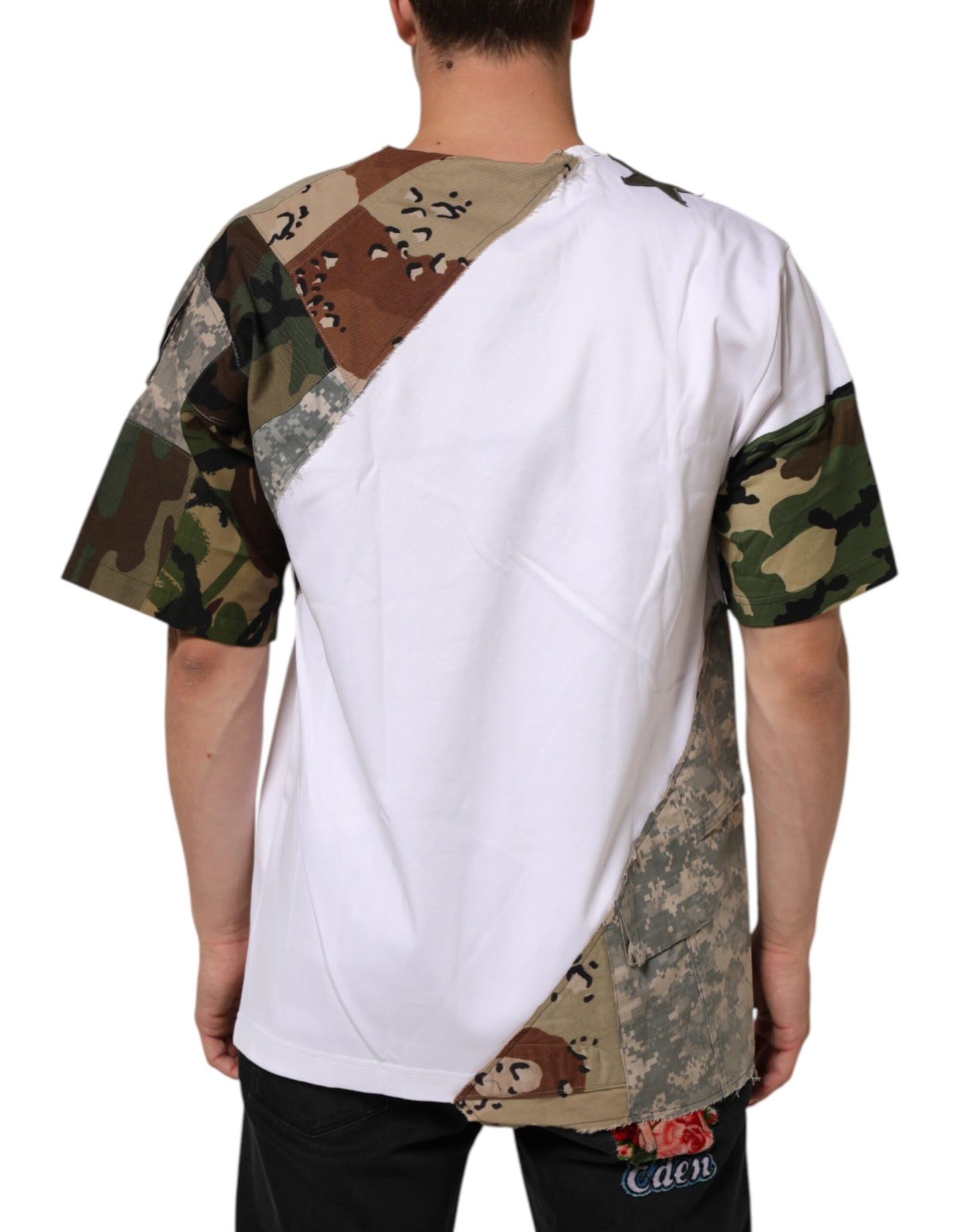 Dolce & Gabbana White Camouflage Patchwork Men Cotton T-shirt