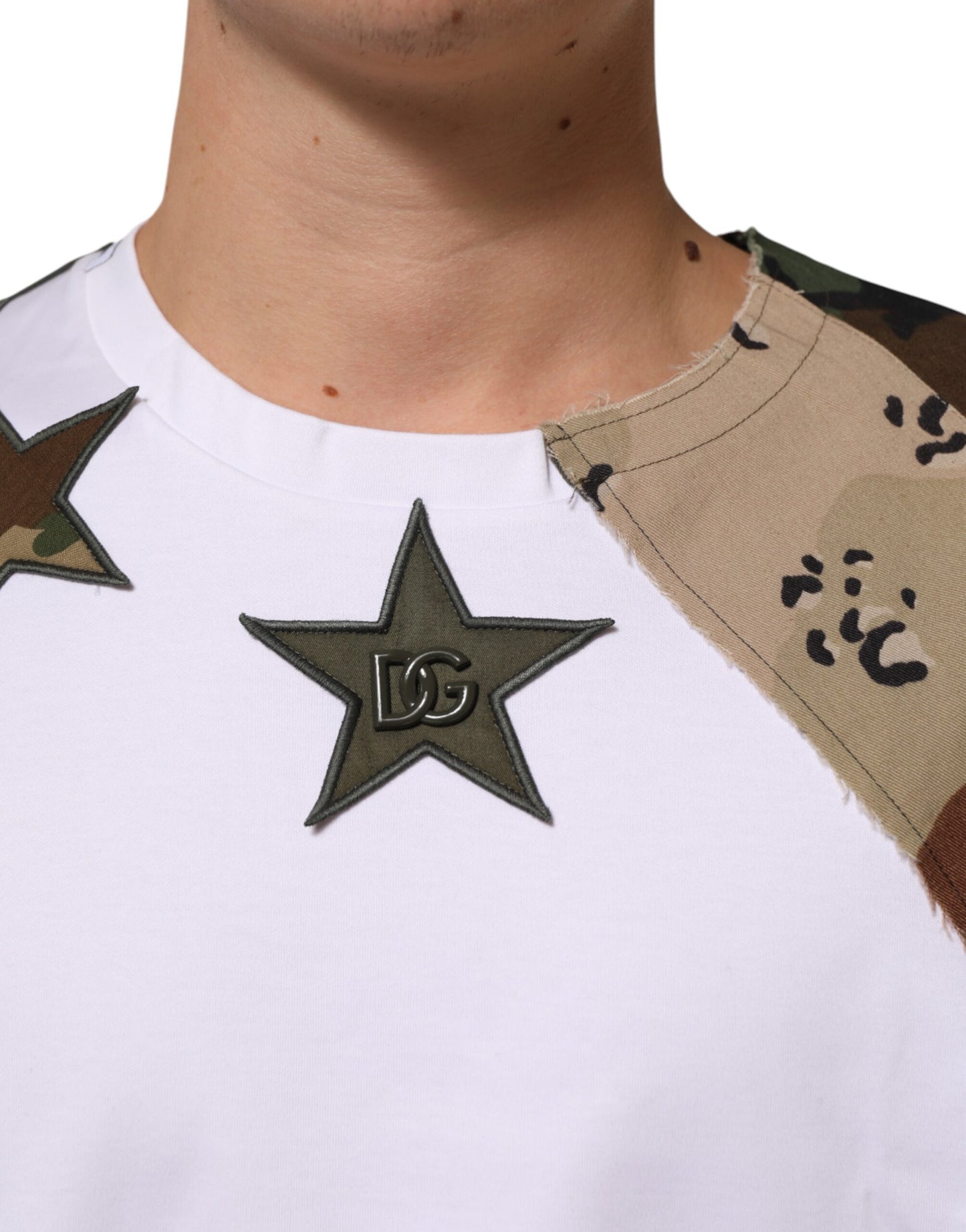 Dolce & Gabbana White Camouflage Patchwork Men Cotton T-shirt
