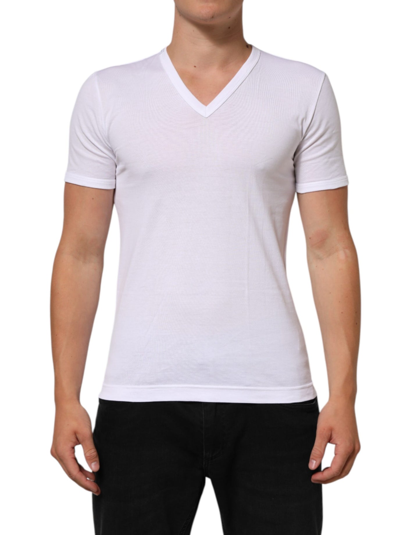 Dolce & Gabbana White Cotton V-Neck Short Sleeves T-Shirt