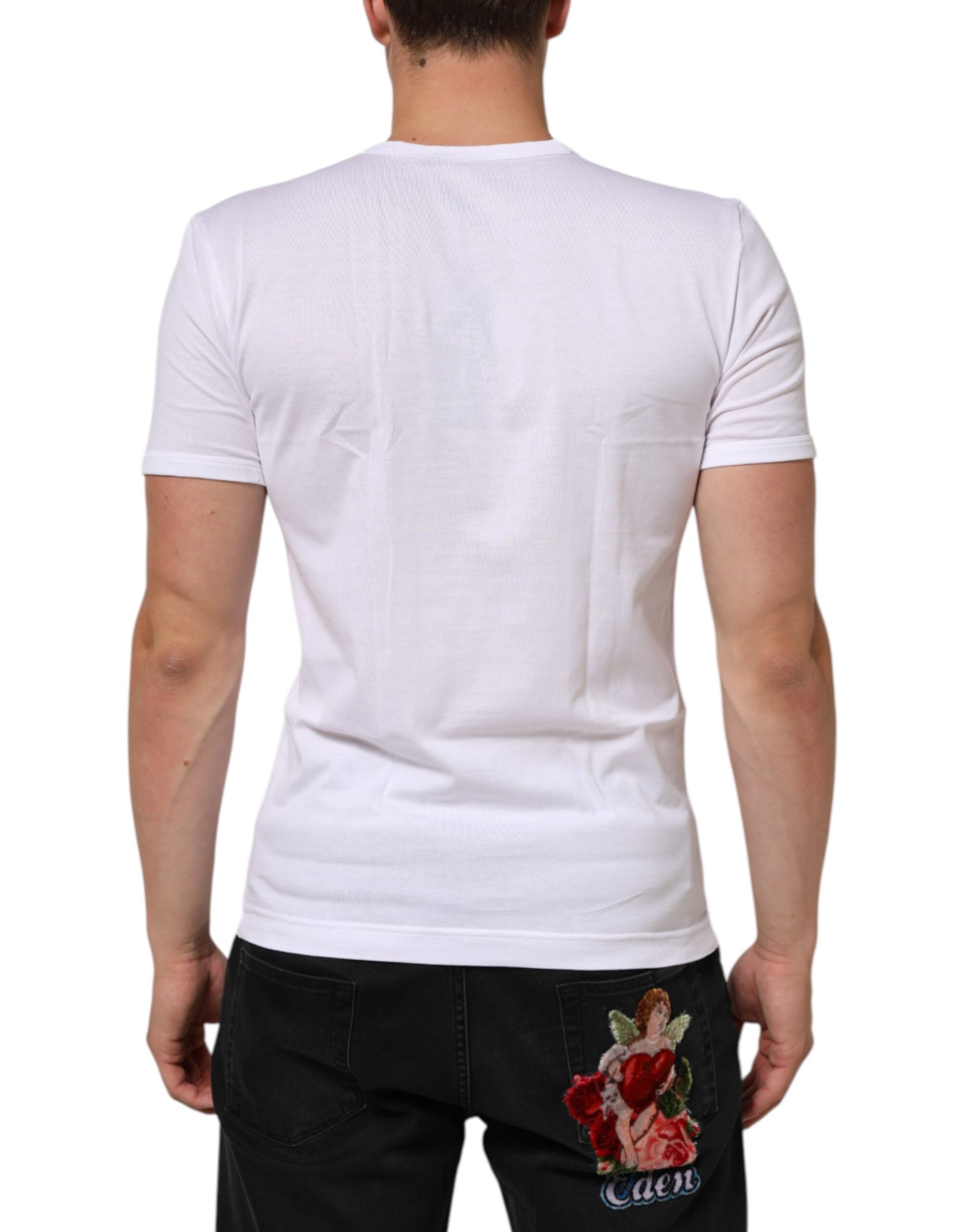 Dolce & Gabbana White Cotton V-Neck Short Sleeves T-Shirt