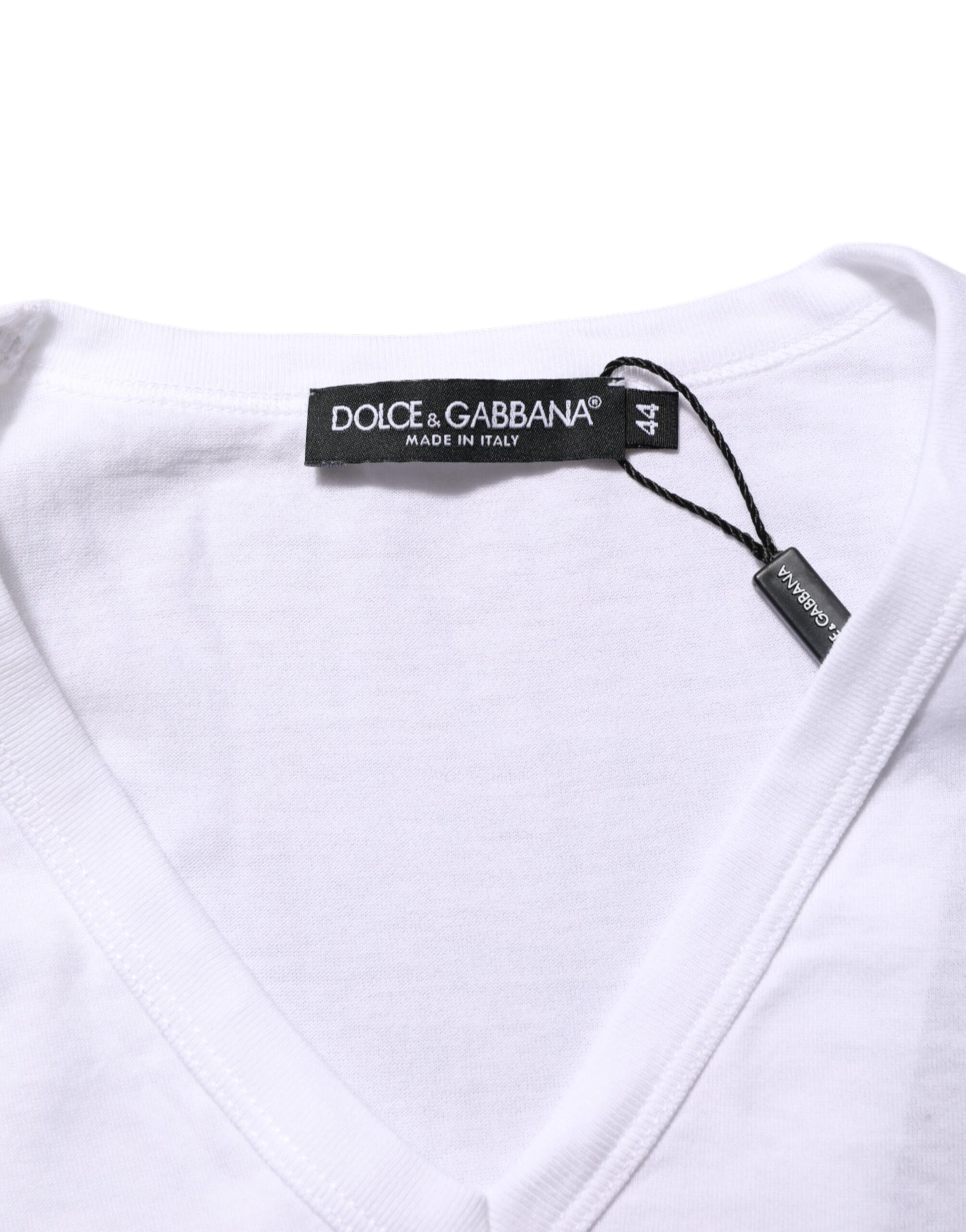Dolce & Gabbana White Cotton V-Neck Short Sleeves T-Shirt