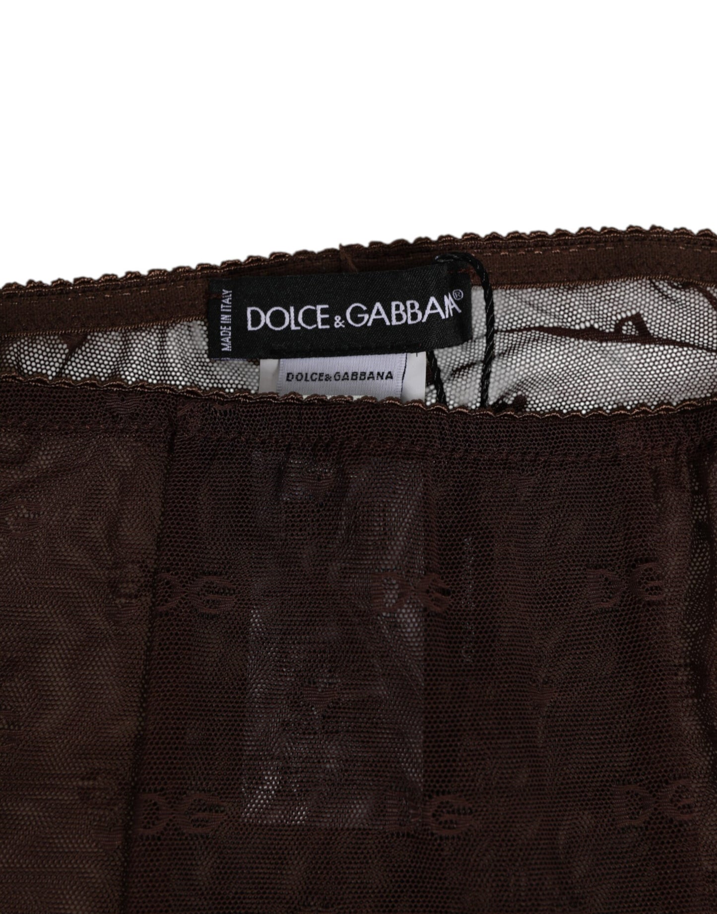 Dolce & Gabbana Brown Nylon Logo Lace Leggings Pants