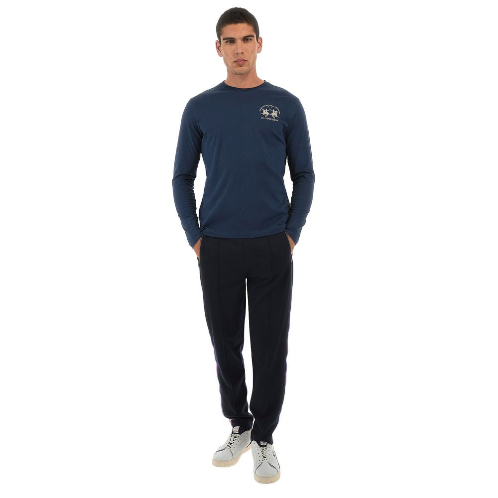 La Martina Blue Cotton T-Shirt - Long Sleeved Elegance