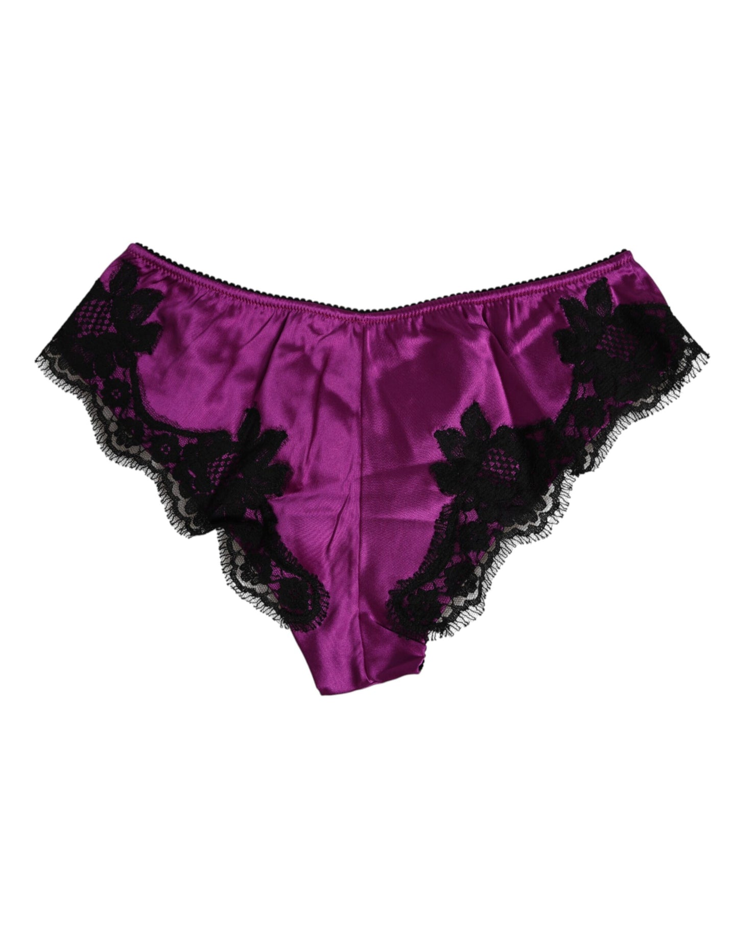 Dolce & Gabbana Purple Silk Satin Floral Lace Panty Brief