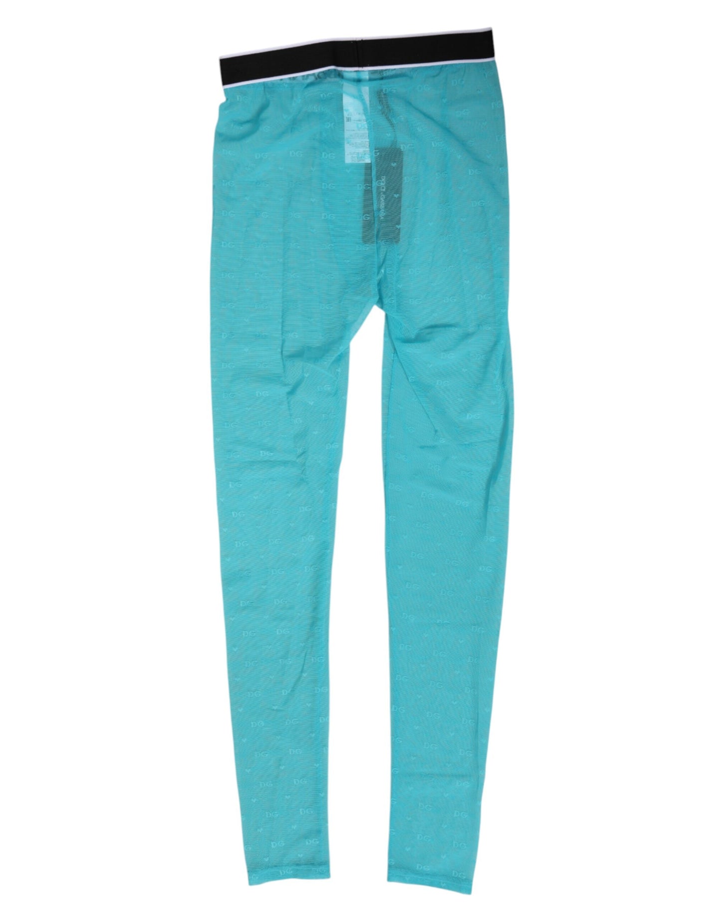 Dolce & Gabbana Light Blue Logo Lace Leggings Pants
