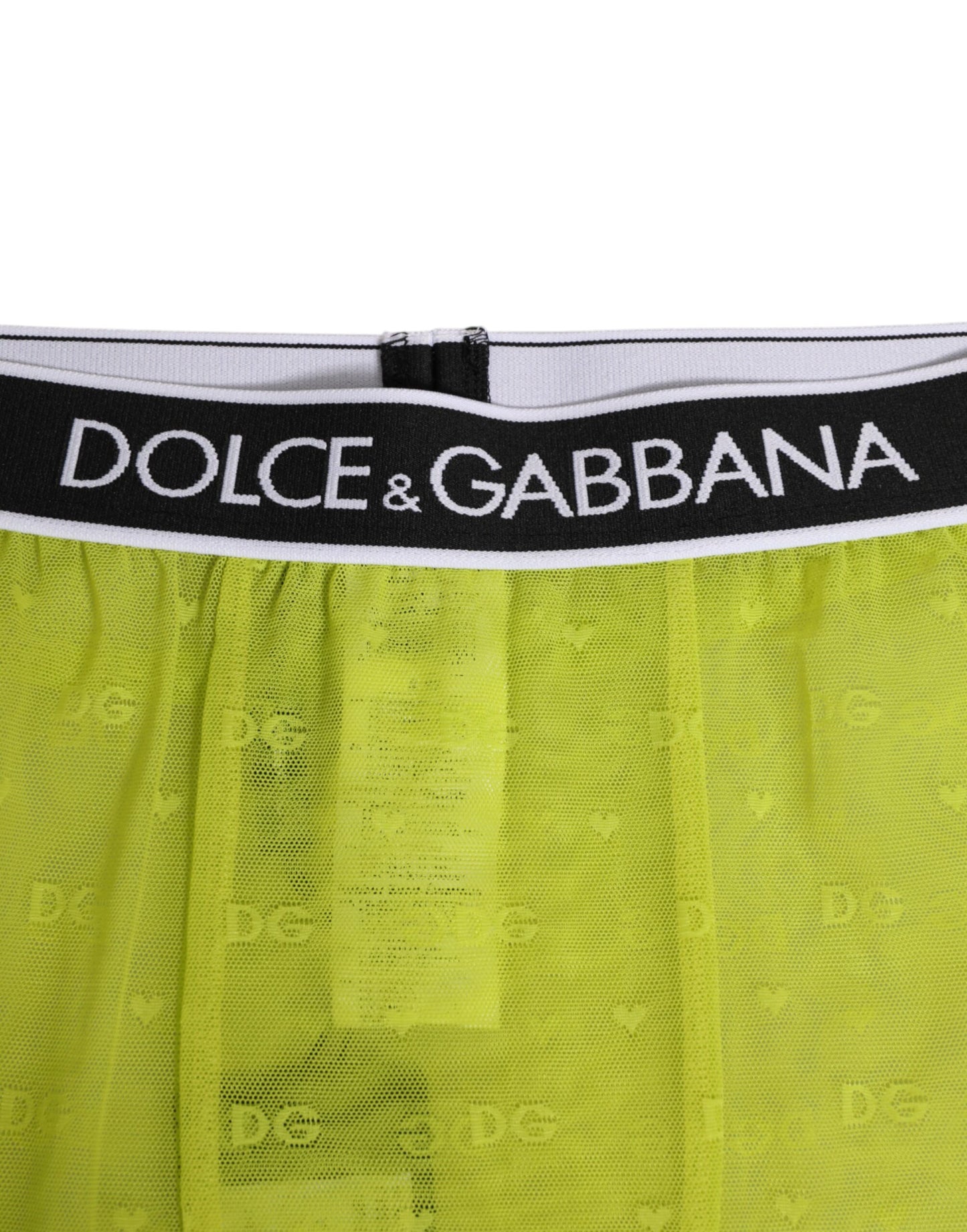 Dolce & Gabbana Neon Green Nylon Logo Lace Leggings Pants