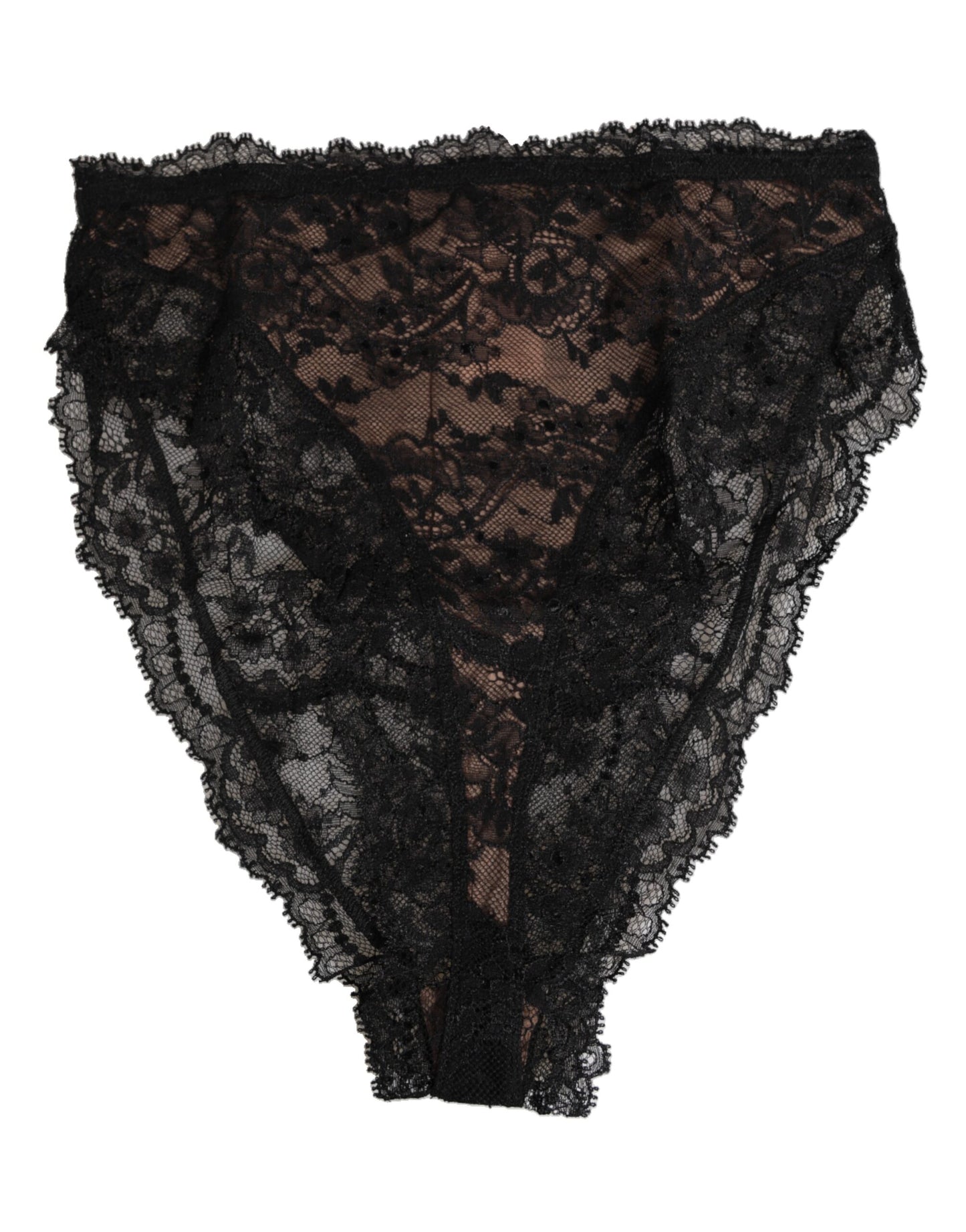 Dolce & Gabbana Black Floral Lace Mesh High Brief Panty