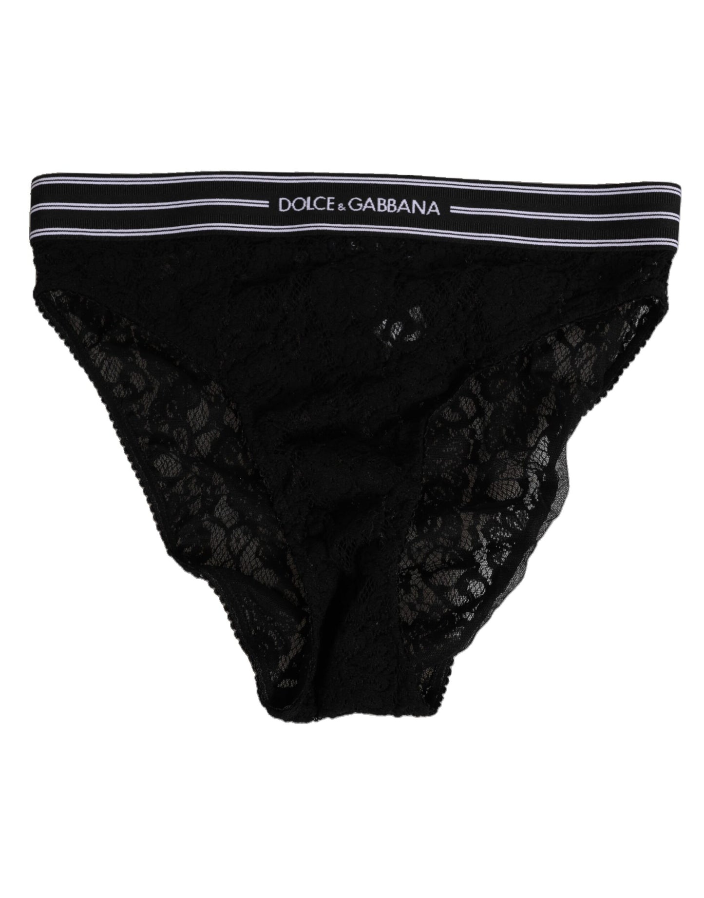 Dolce & Gabbana Black Lace Slip Briefs with Logo Waistband