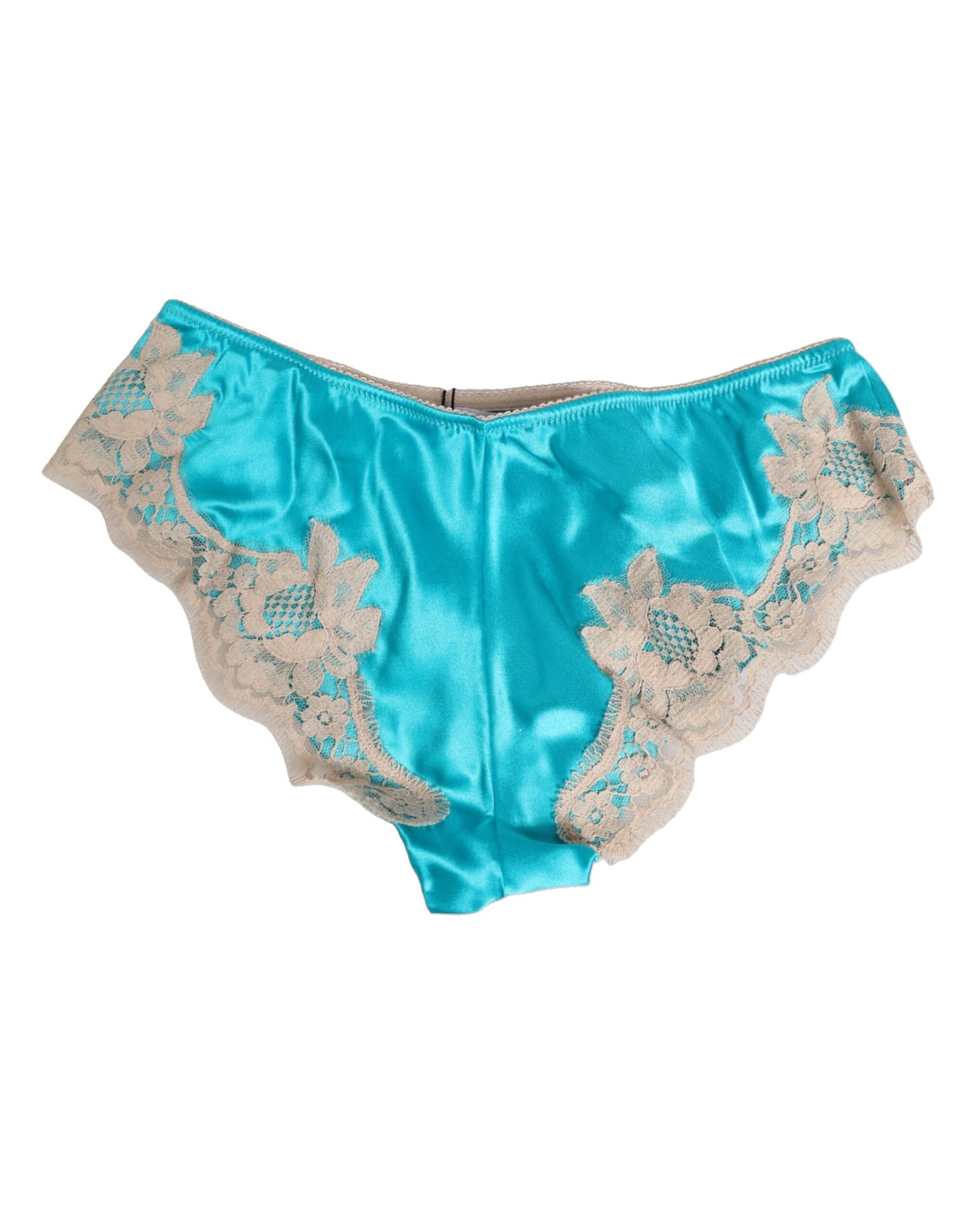 Dolce & Gabbana Blue Silk Satin Floral Lace Trim Slip Underwear