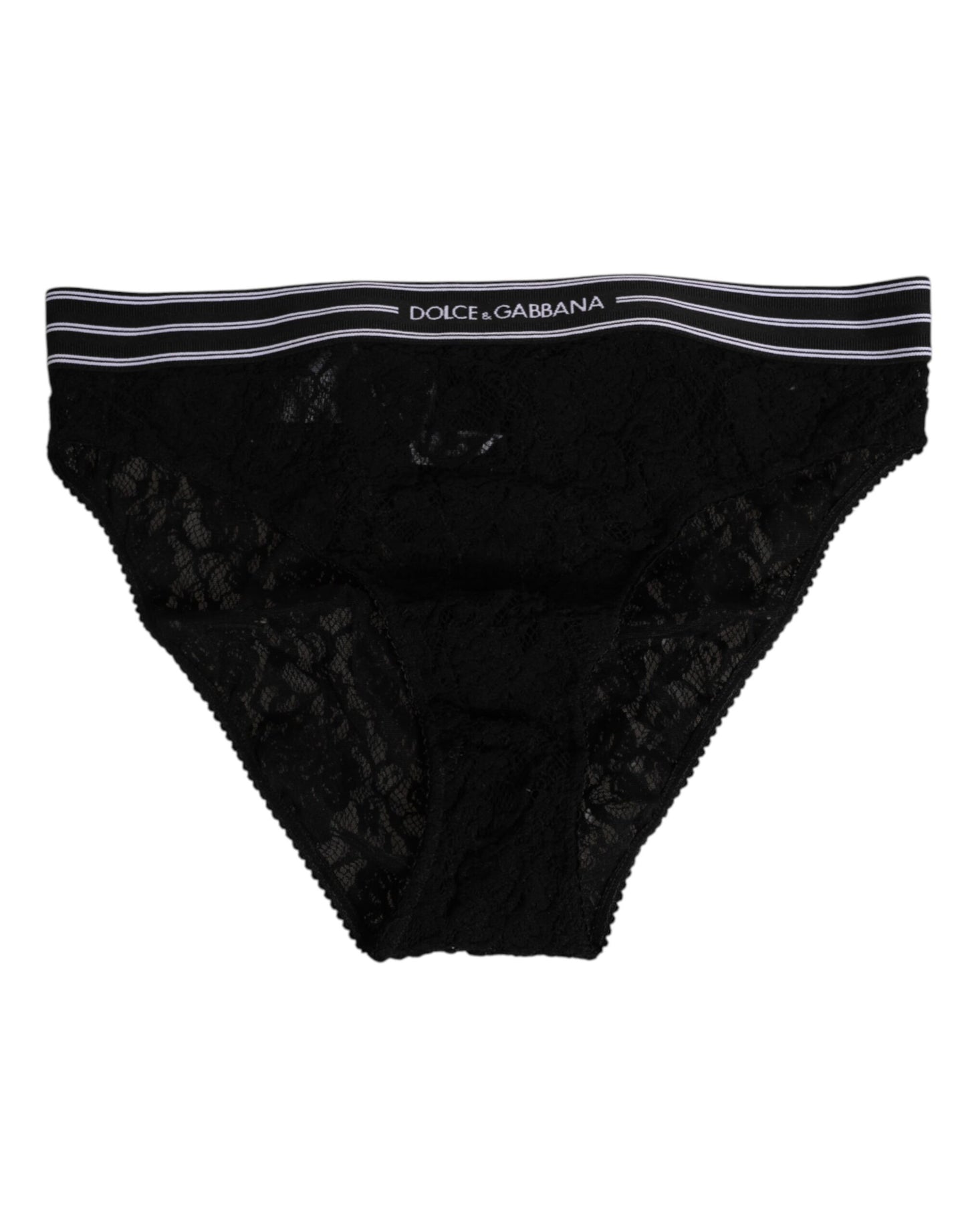 Dolce & Gabbana Black Lace Slip Brief with Logo Waistband