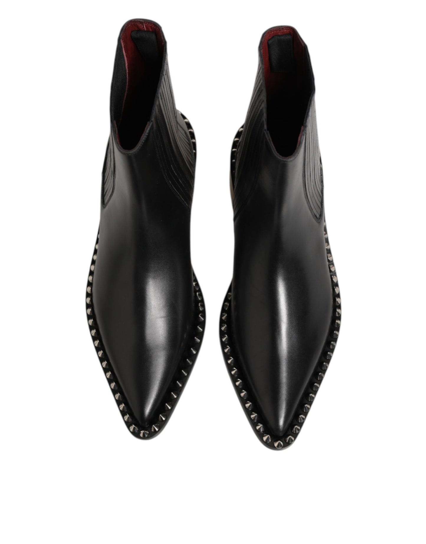 Dolce & Gabbana Black Leather Studded Men Short Boots