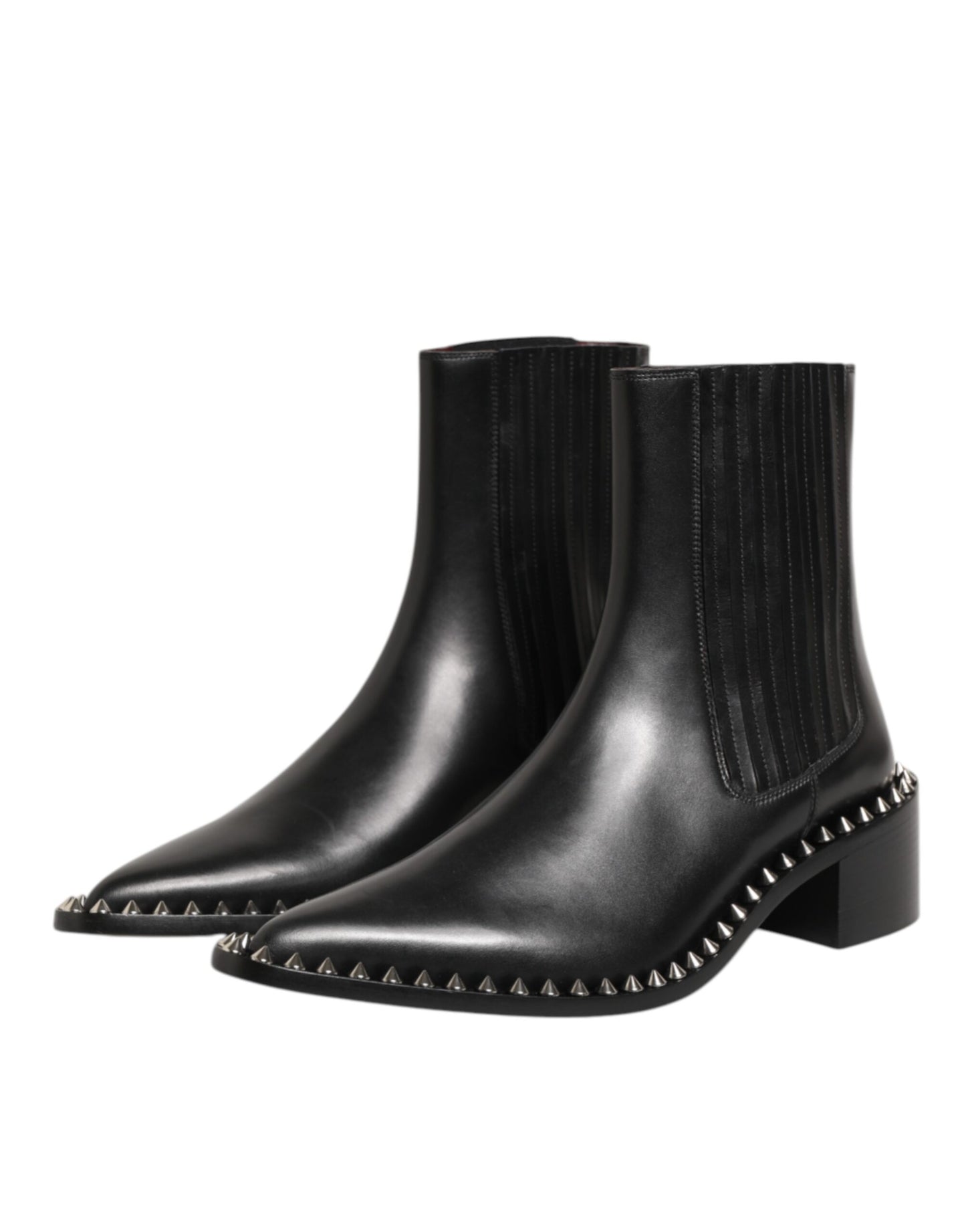 Dolce & Gabbana Black Leather Studded Men Short Boots