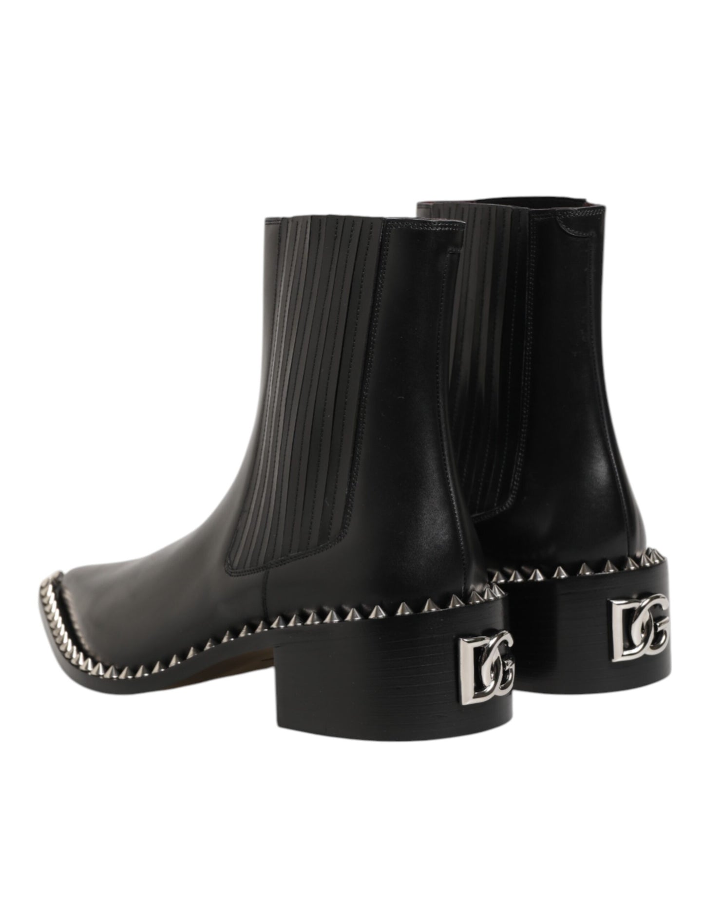 Dolce & Gabbana Black Leather Studded Men Short Boots