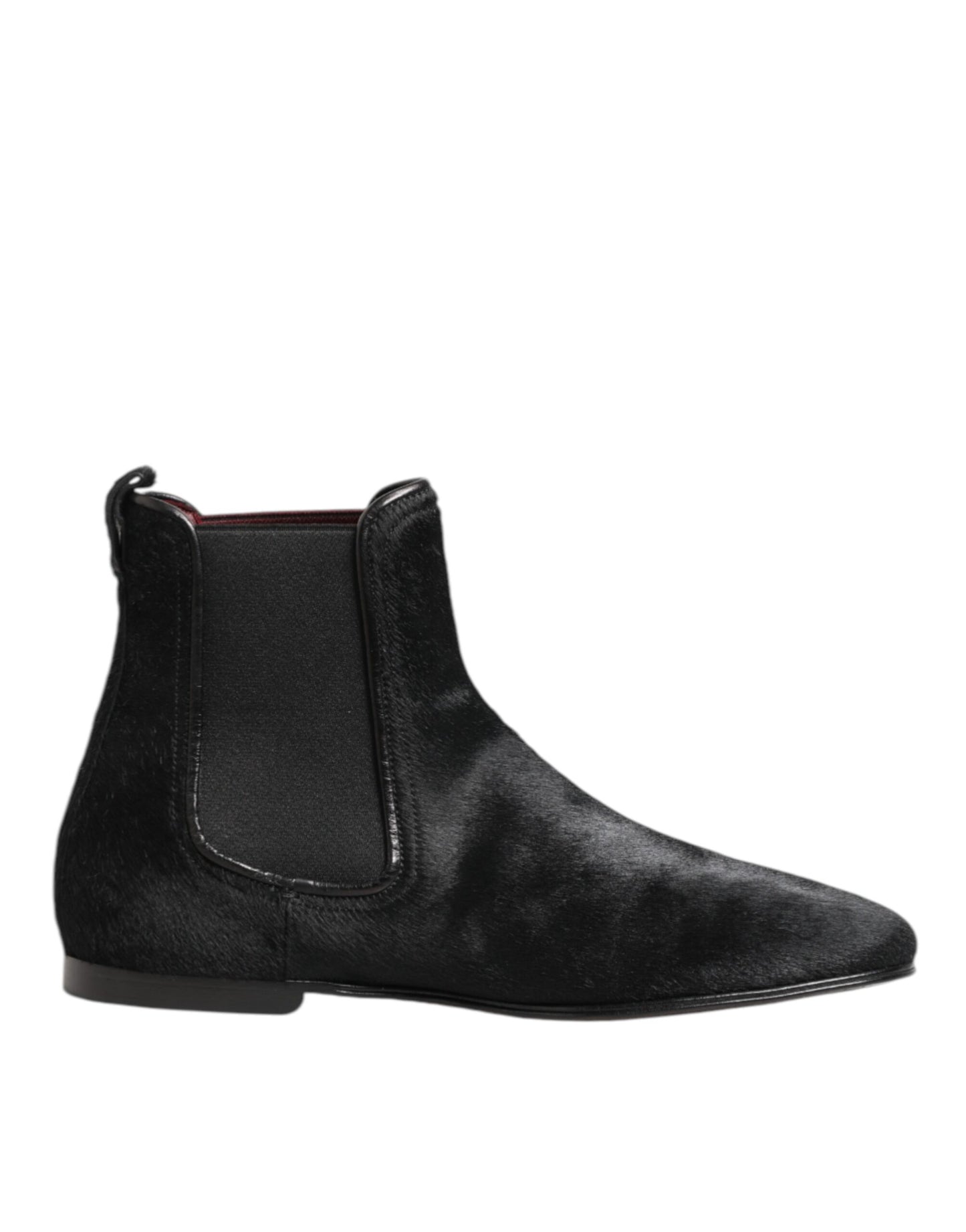 Dolce & Gabbana Black Leather Fur Chelsea Boots